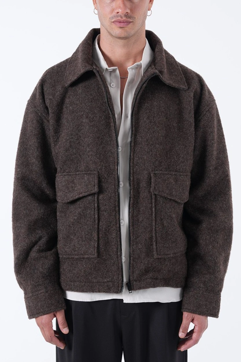 Üst Düzey Kumaş Kalitesi Yünlü Oversize Ceket - Kahve