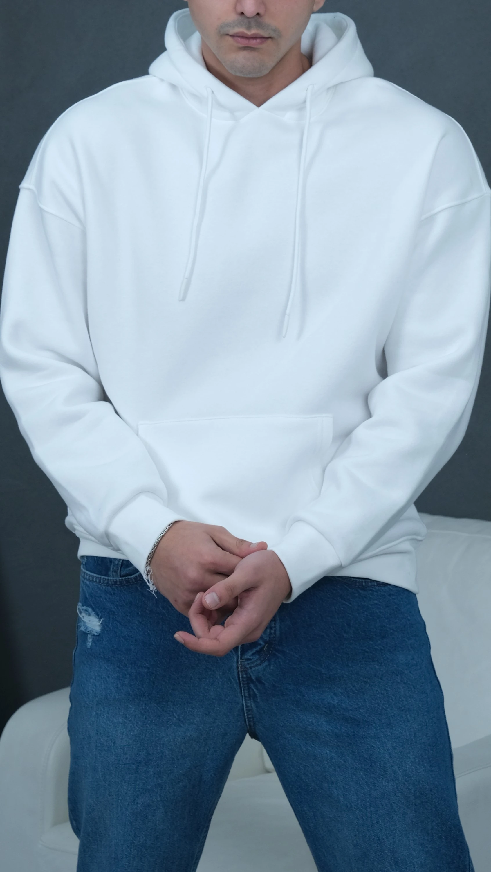 Üst Düzey Kalite 3 İplik Şardonlu Basic Sweat - Beyaz