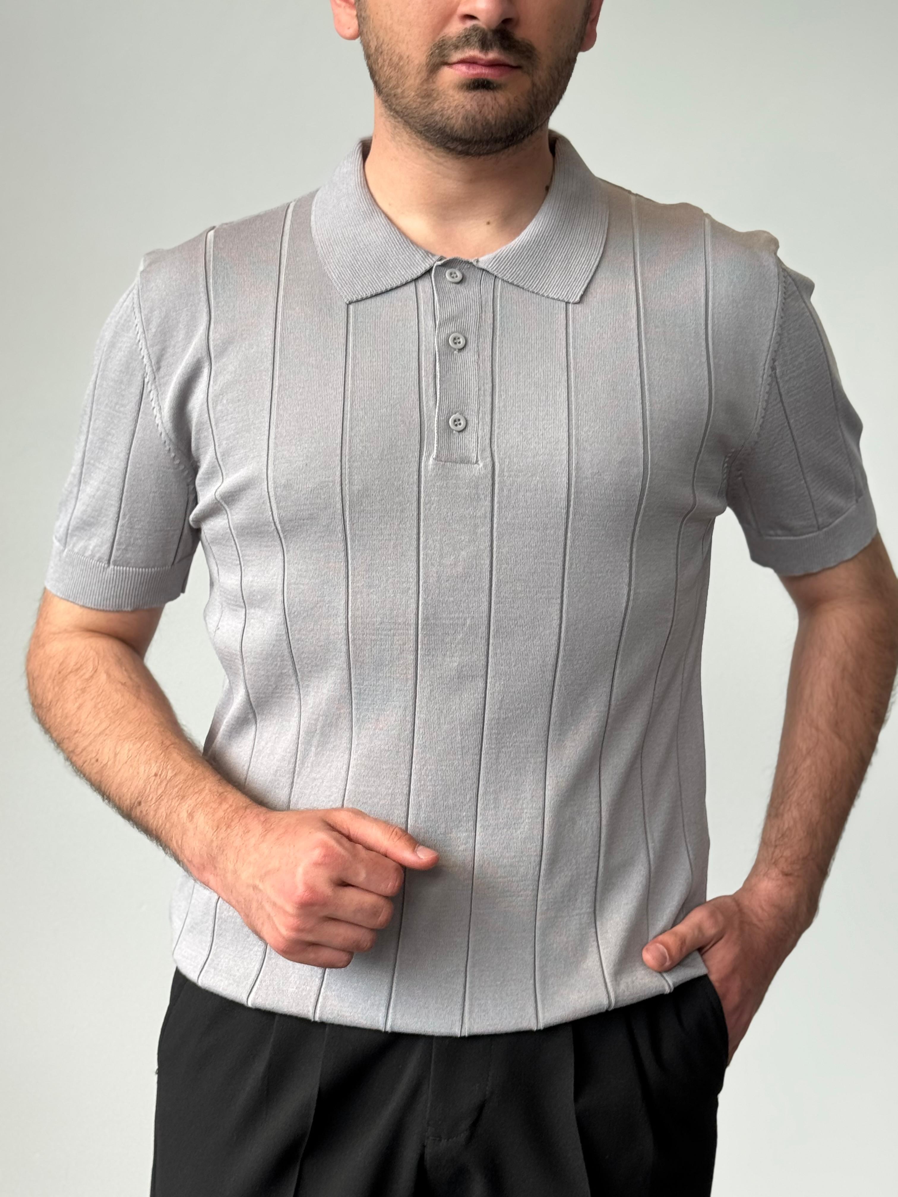 Premium Kalite %100 Pamuklu Çizgili Triko - Gri