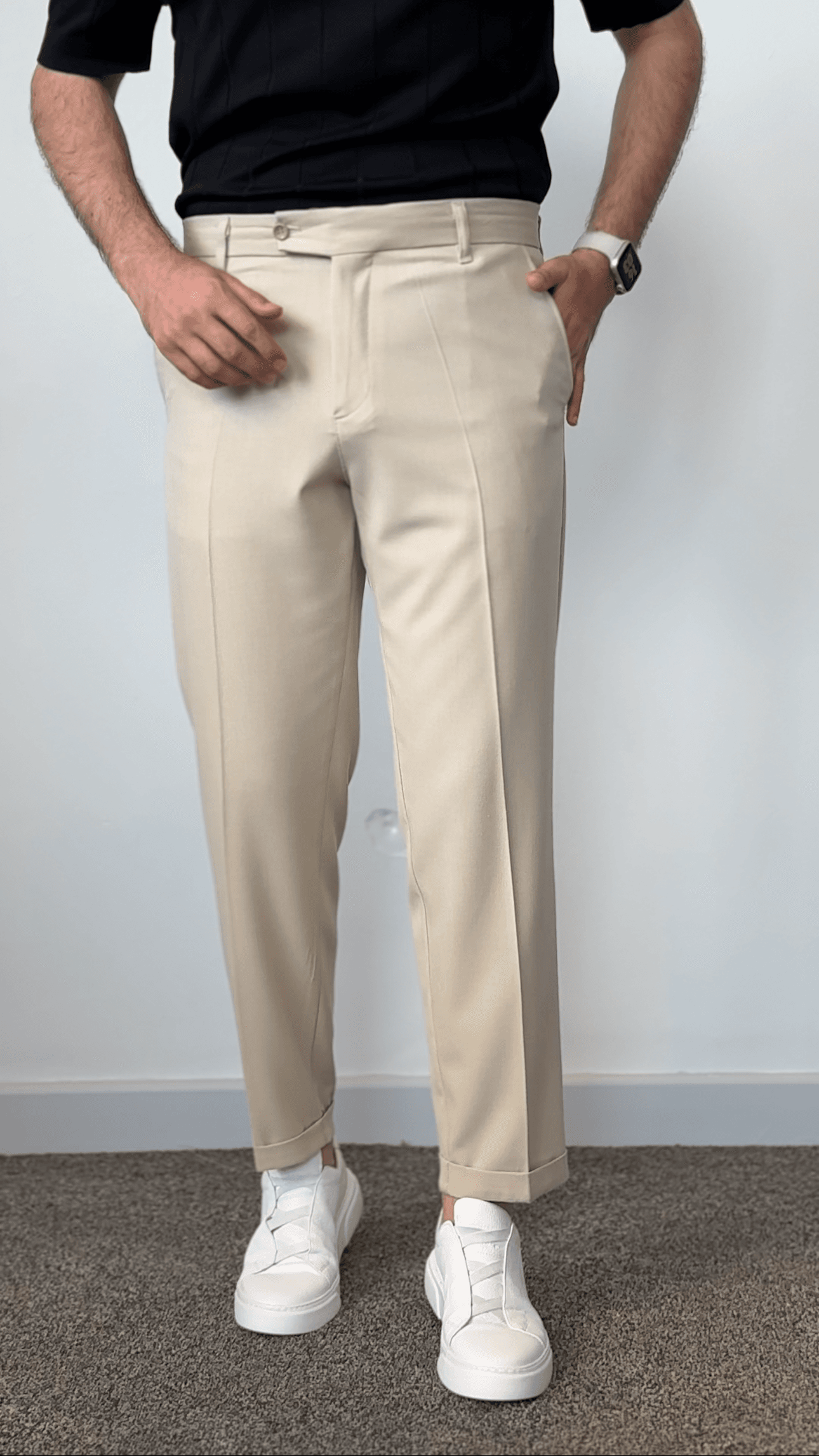 Double Paça Premium Kalite Kumaş Pantolon - Bej