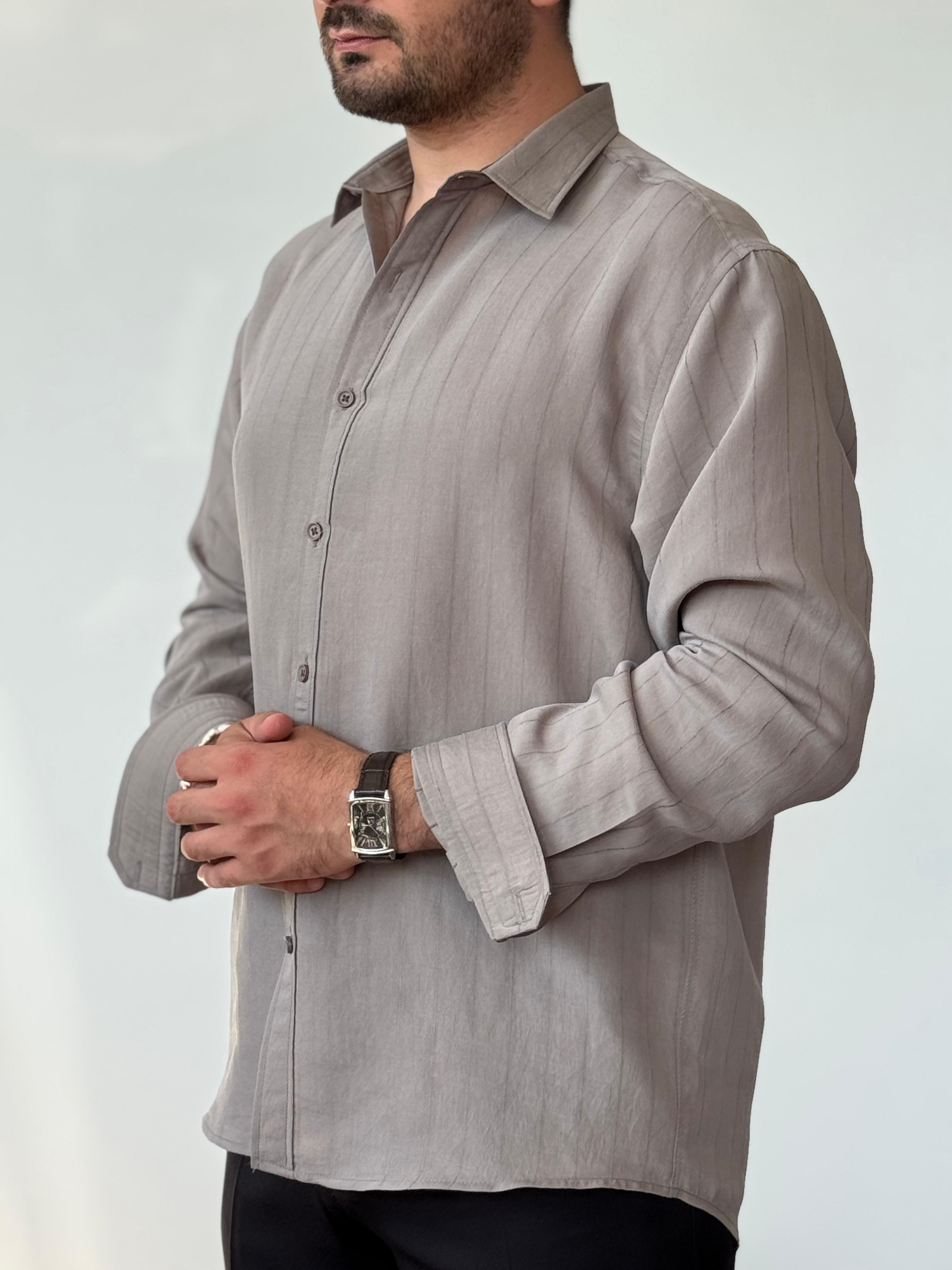 Premium Kalite Modal Çizgili Oversize Gömlek - Gri