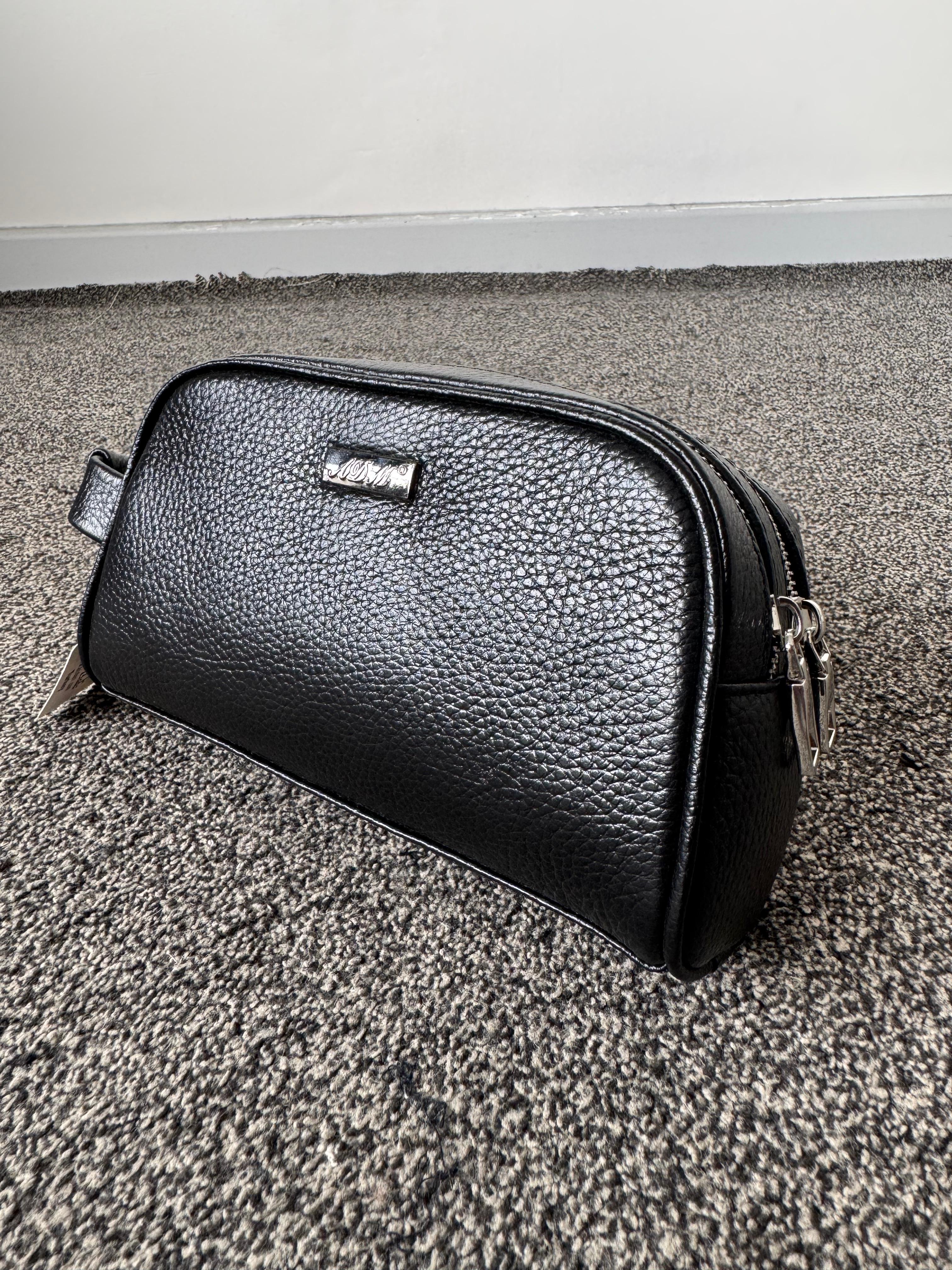 HAKİKİ DANA DERİ ÖZEL İŞÇİLİK PREMİUM KALİTE  ÇİFT FERMUARLI ÇANTA - Siyah