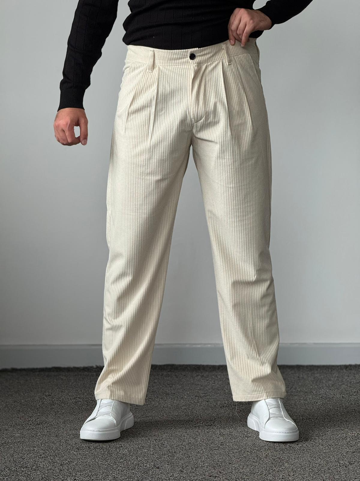 Premium Kalite Baggy Kadife Pantolon - Krem
