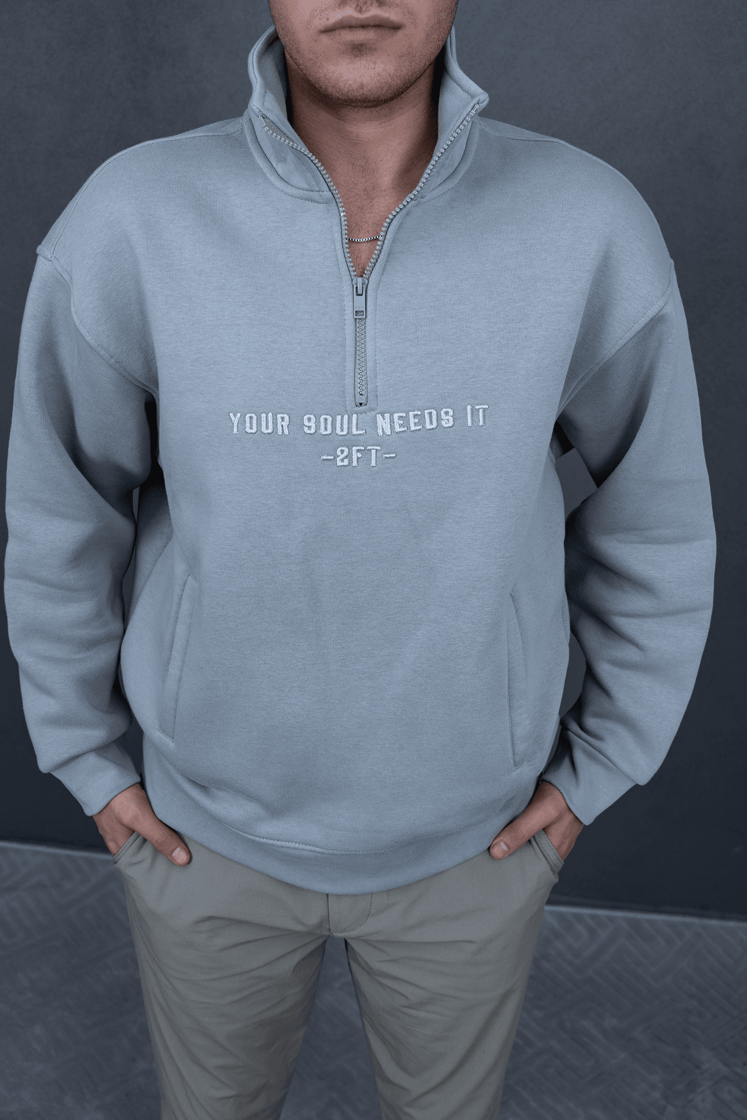 Fermuarlı Nakışlı Sweatshirt