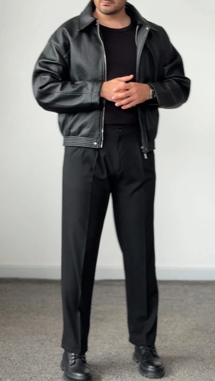 KOMBİN Deri Ceket+Pantolon+Tişört (Kemer Hediyeli)