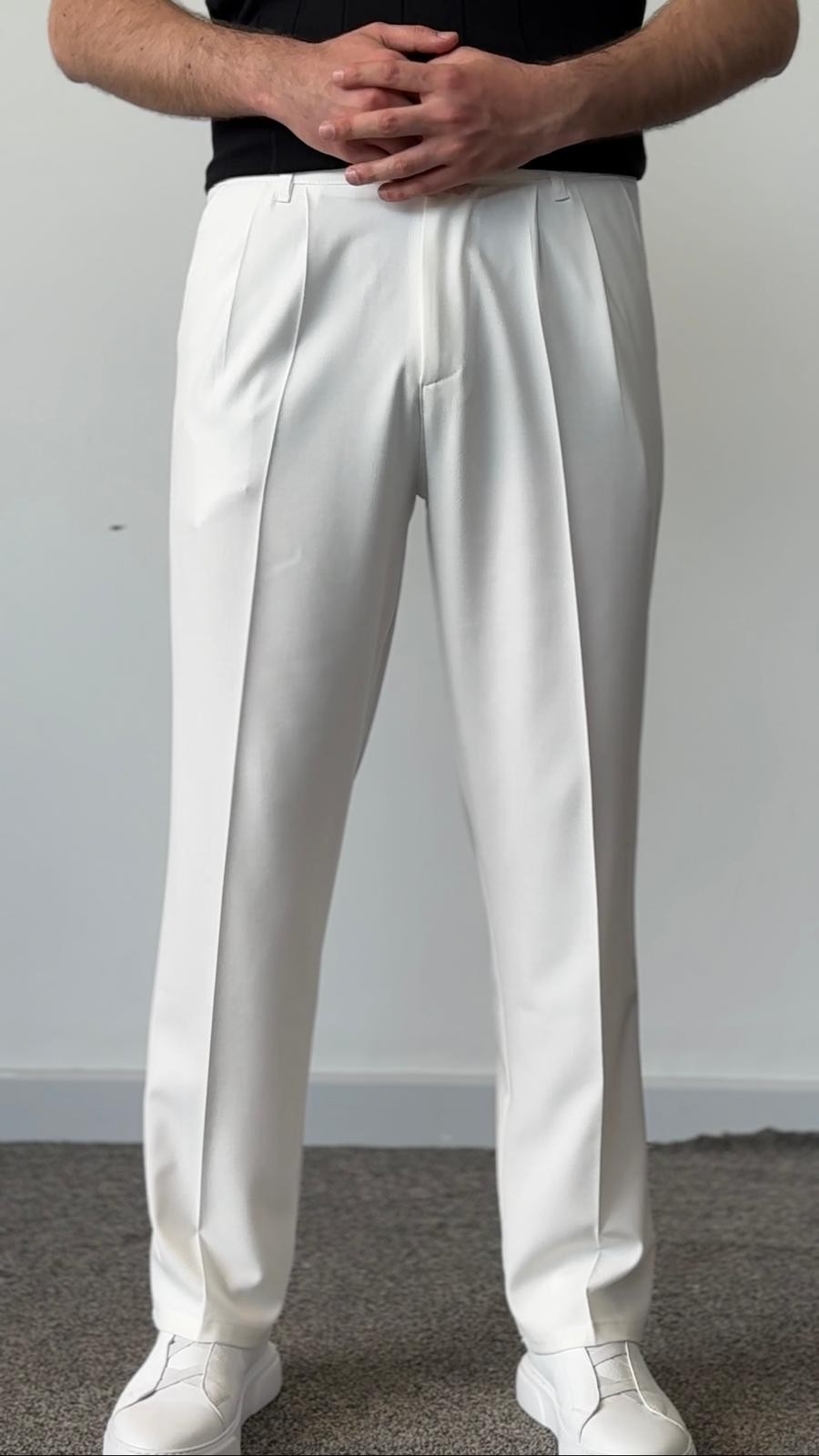Premium Kalite Baggy Kumaş Pantolon - Beyaz