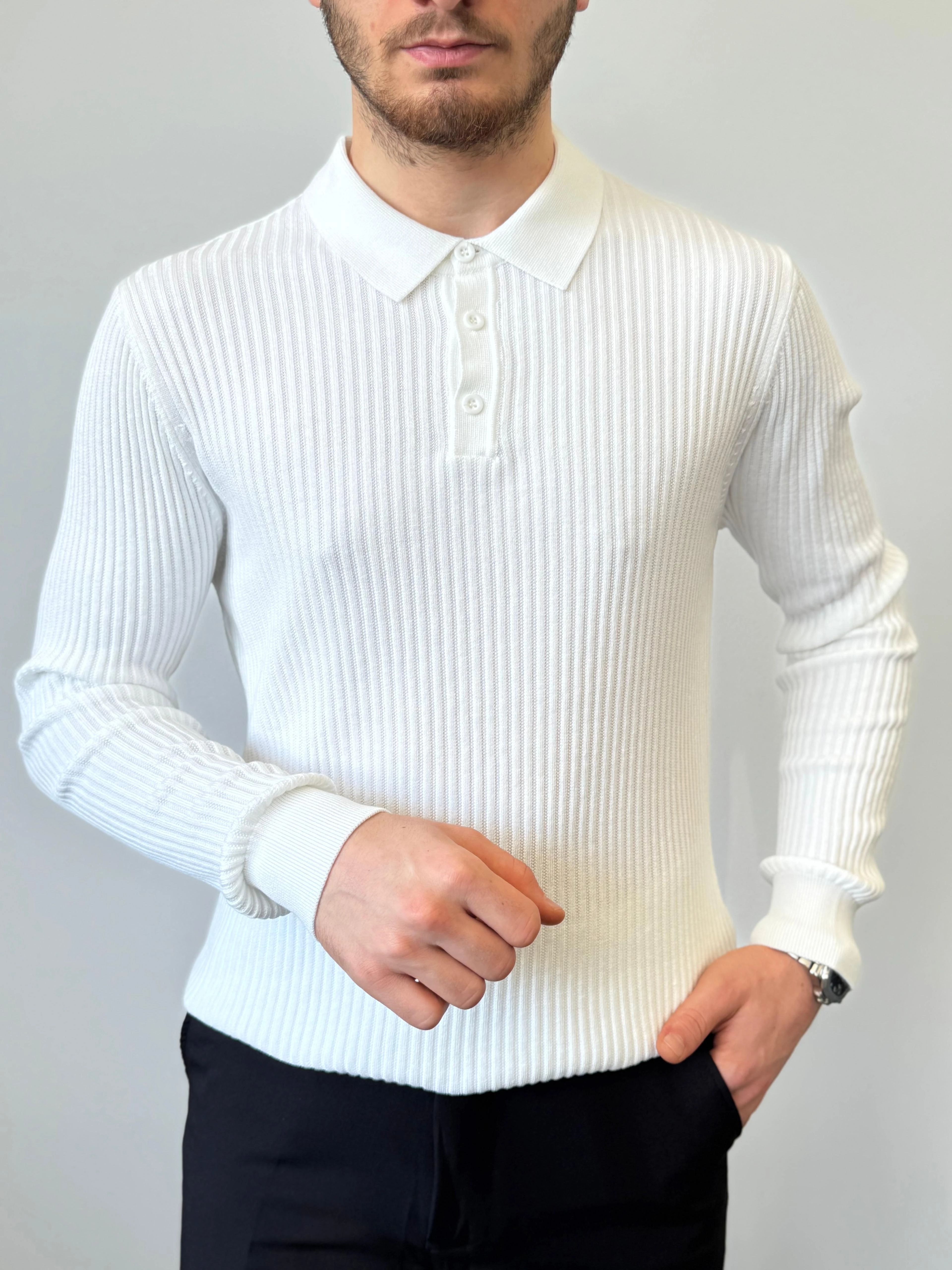 Üst Düzey Kumaş Kalitesi Polo Yaka Regular Fit Old Money Triko - Beyaz