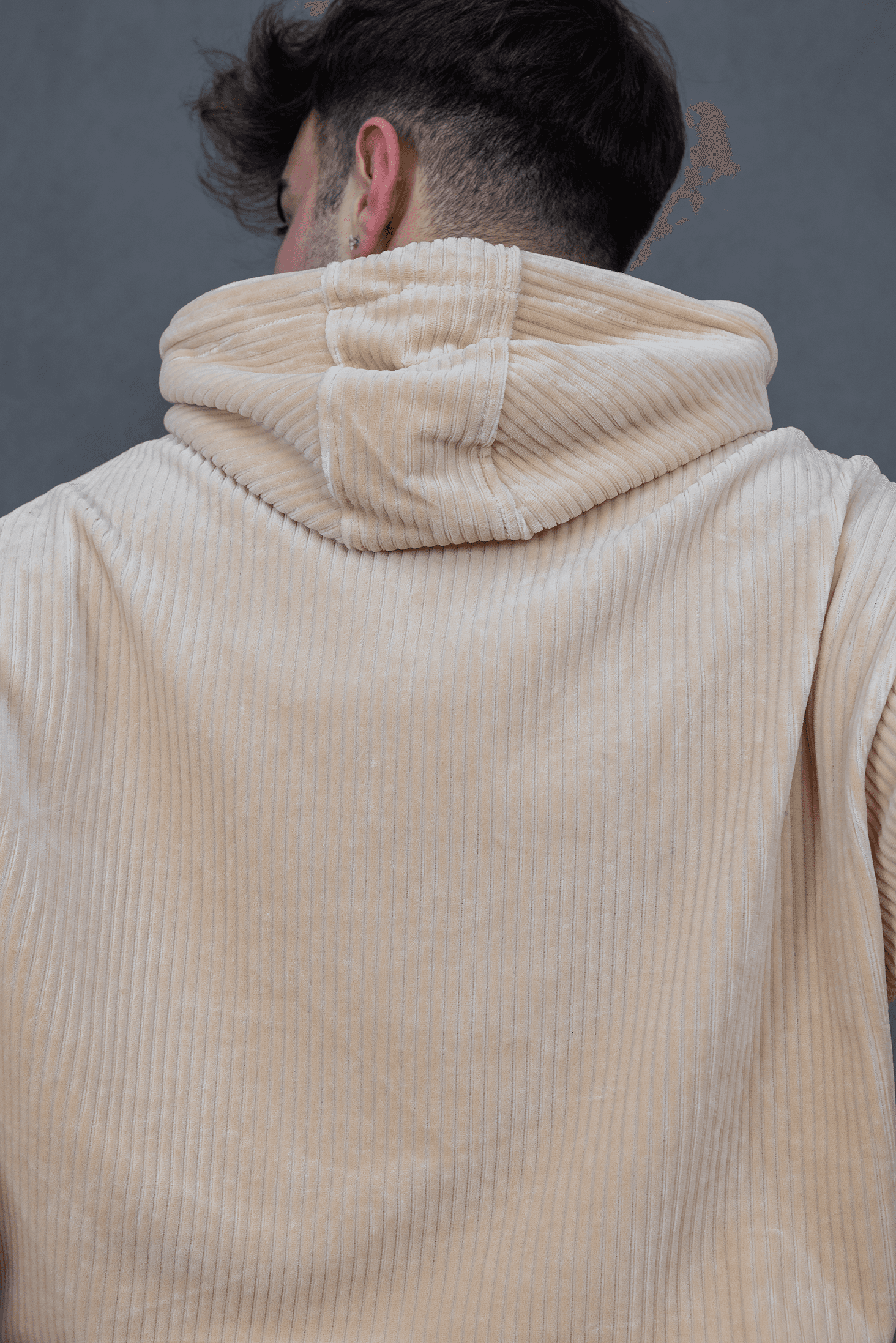 Kadife Nakışlı Hoodie - Krem