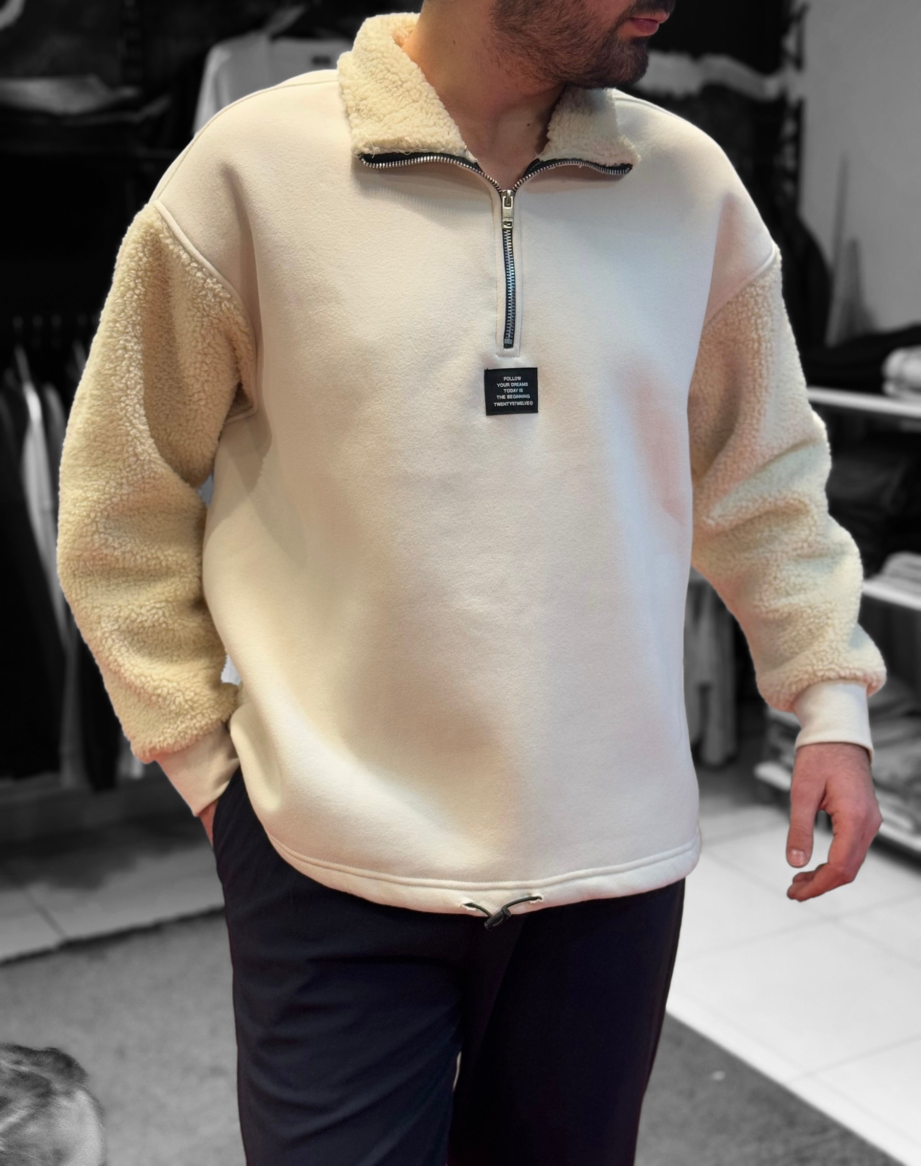 Premium Kumaş Oversize Peluş Kol Sweat