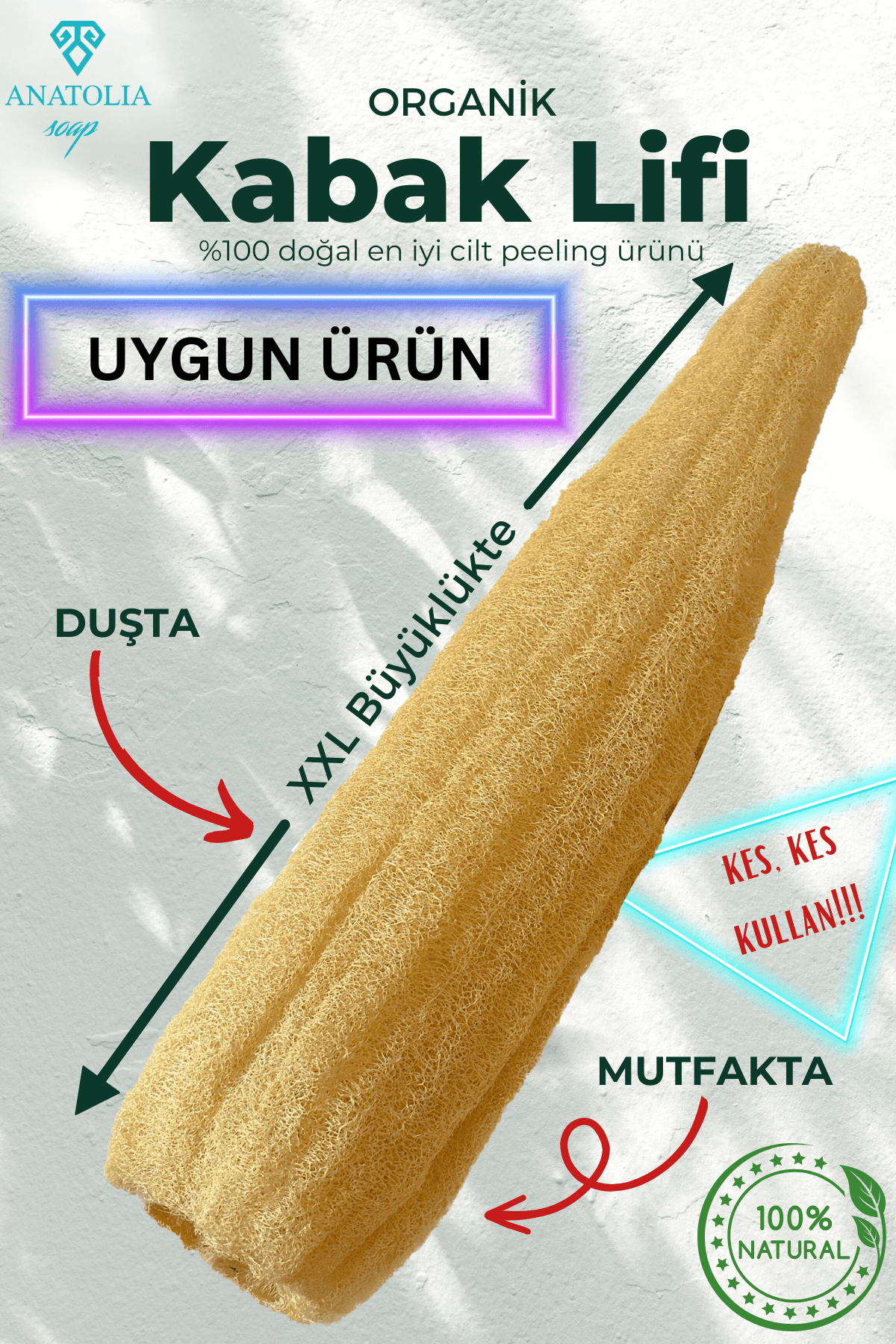 Ham Kabak 40cm - Doğal Kabak Lifi - Selülit, Batık, Peeling - Yüz Vücut Bulaşık Temizlik - Banyo Lifi - Organik