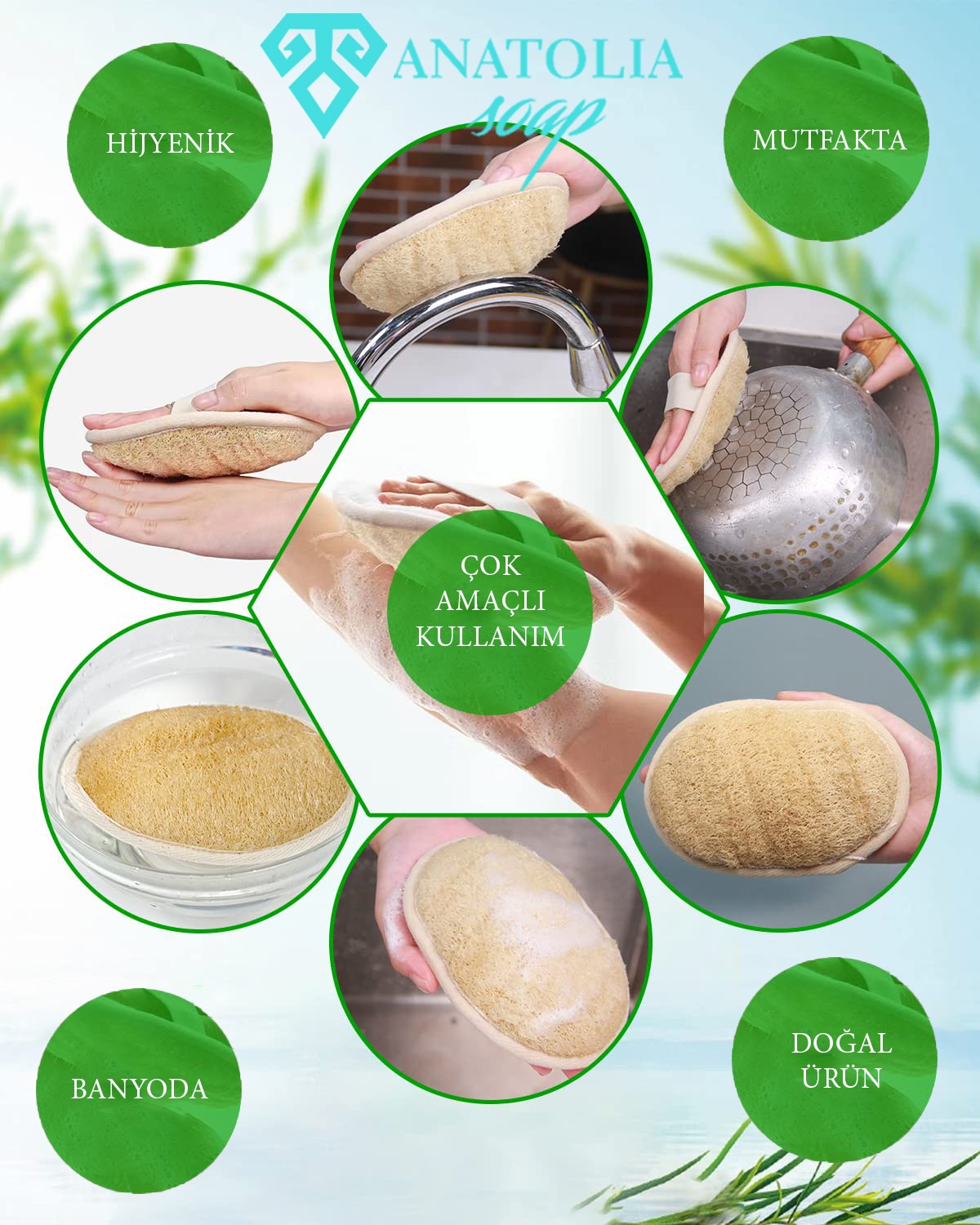 Kayık - Doğal Kabak Lifi - Selülit, Batık, Peeling - Yüz Vücut Bulaşık Temizlik - Banyo Lifi - Organik