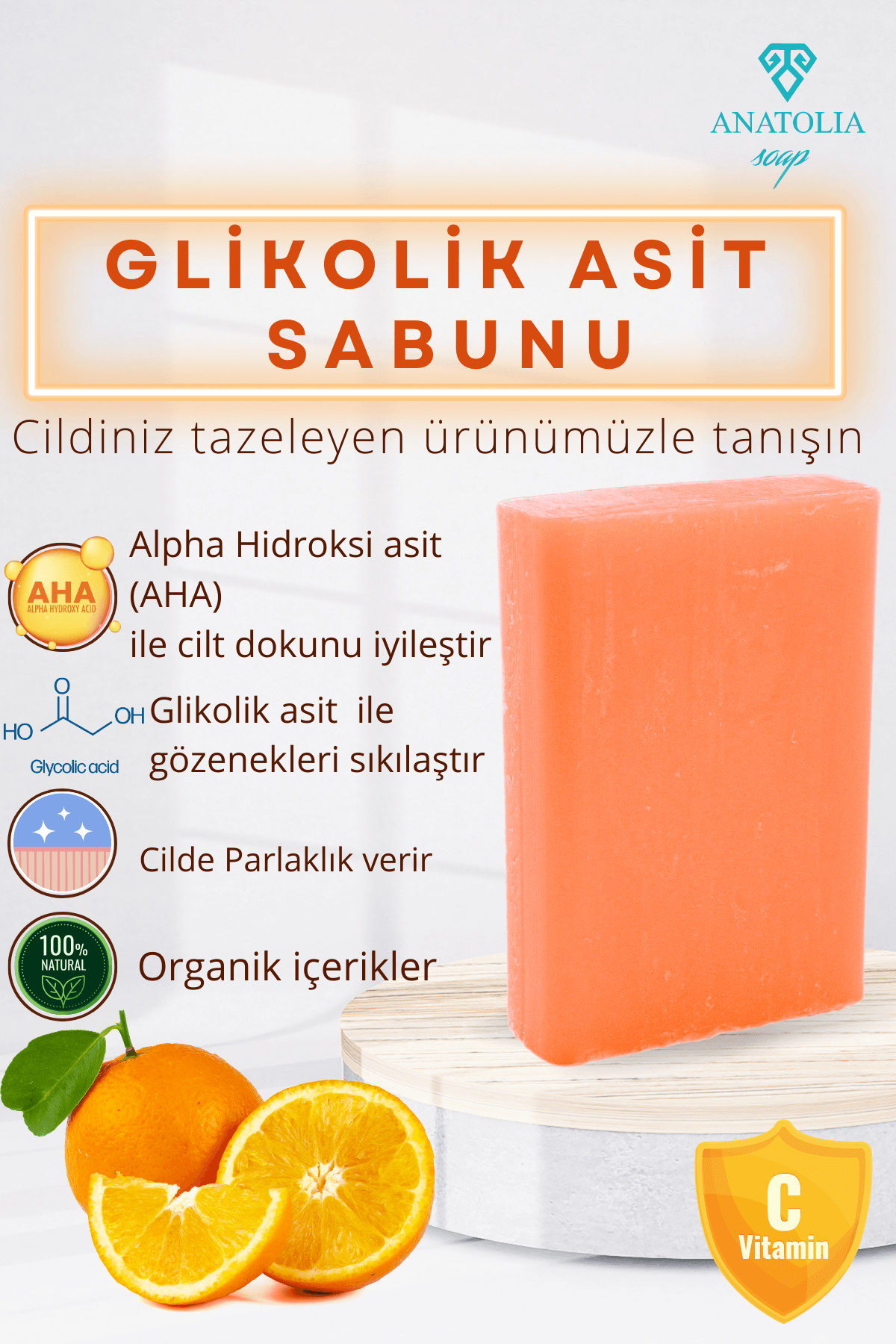 Glikolik Asitli Aha Bha Peeling Yenileyici Canlandırıcı Gözenek Sıkılaştırıcı Portakal Sabunu