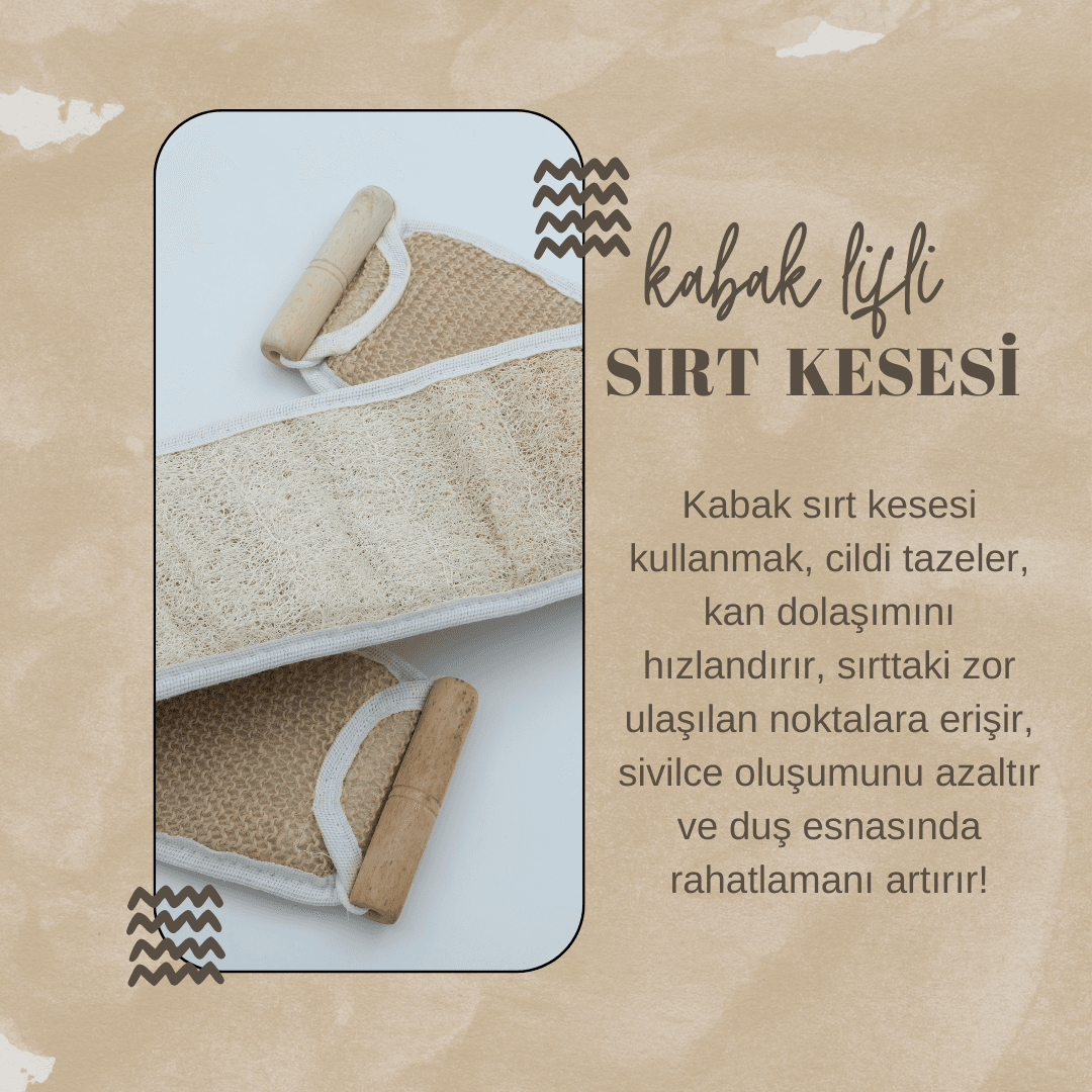 Cıft Sopalı Sırt - Doğal Kabak Lifi - Selülit, Batık, Peeling - Yüz Vücut Bulaşık Temizlik - Banyo Lifi - Organik