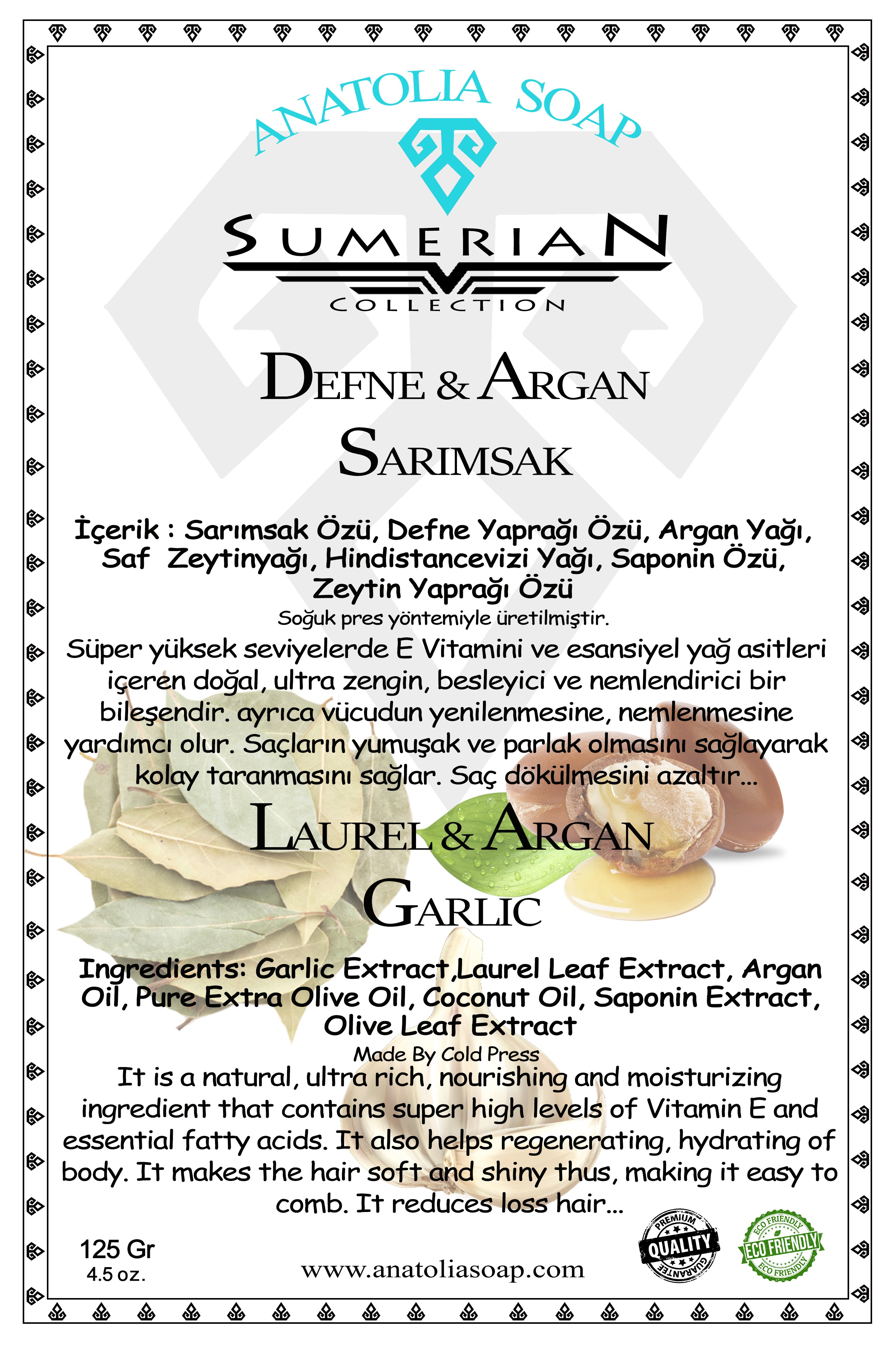 Help to Reduce hair loss with Sumerian Collection Defne Argan Garlic Soap.