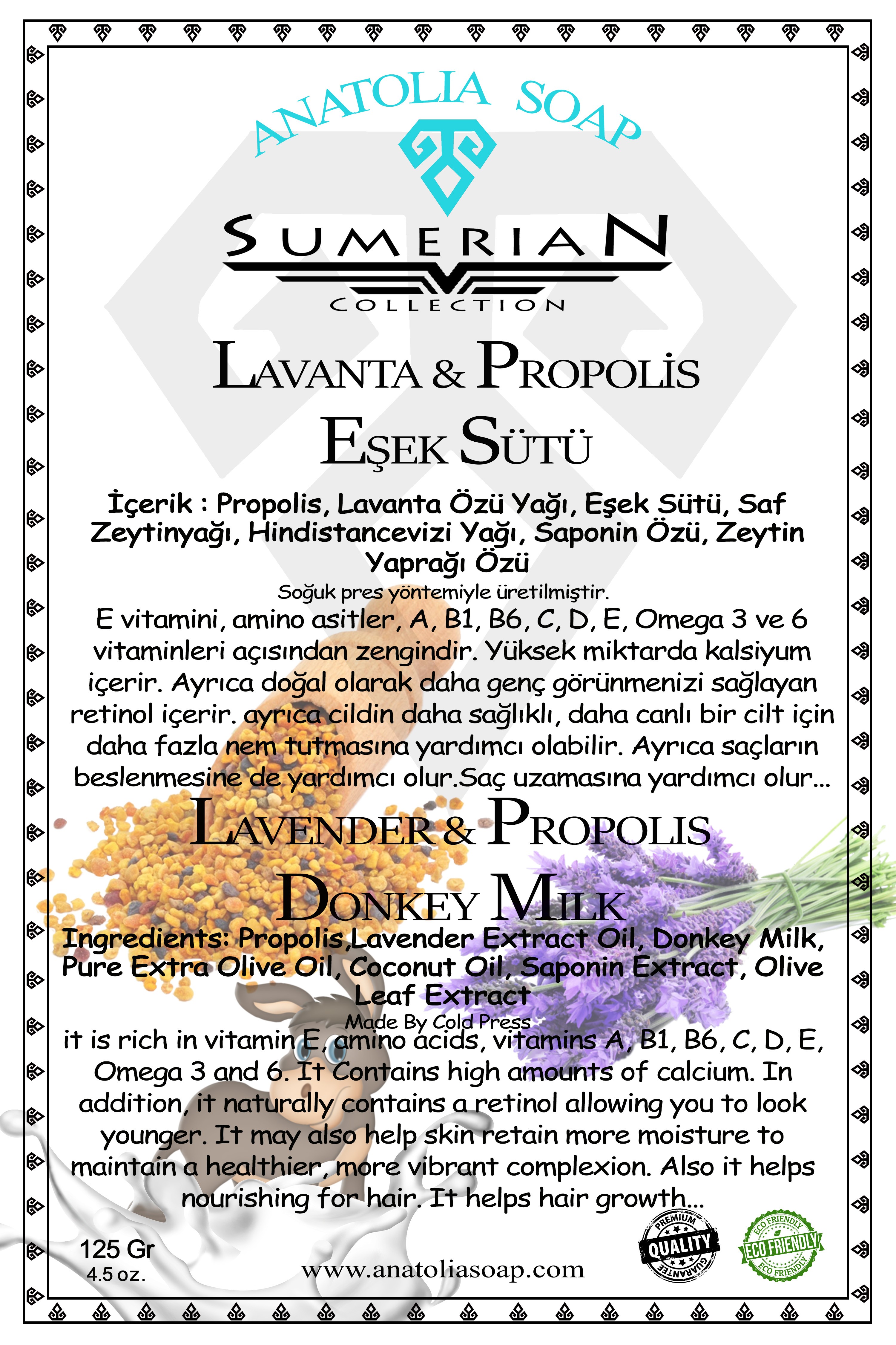 Sumerian Koleksiyonu Eşek Sütü Propolis Lavanta Sabunu ile Genç ve Prüzsüz Görünmeye Devam Edin.