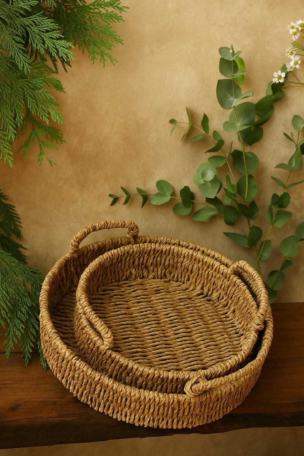 Rattan Yuvarlak Zarafet Tepsisi