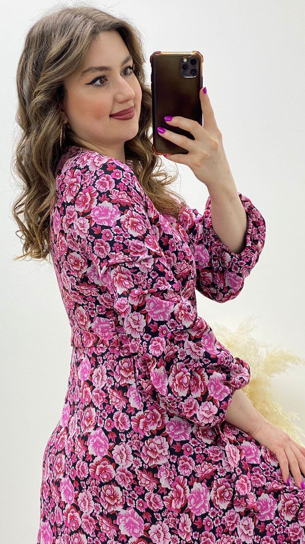 Midi Boy Rose Şifon Elbise Pembe