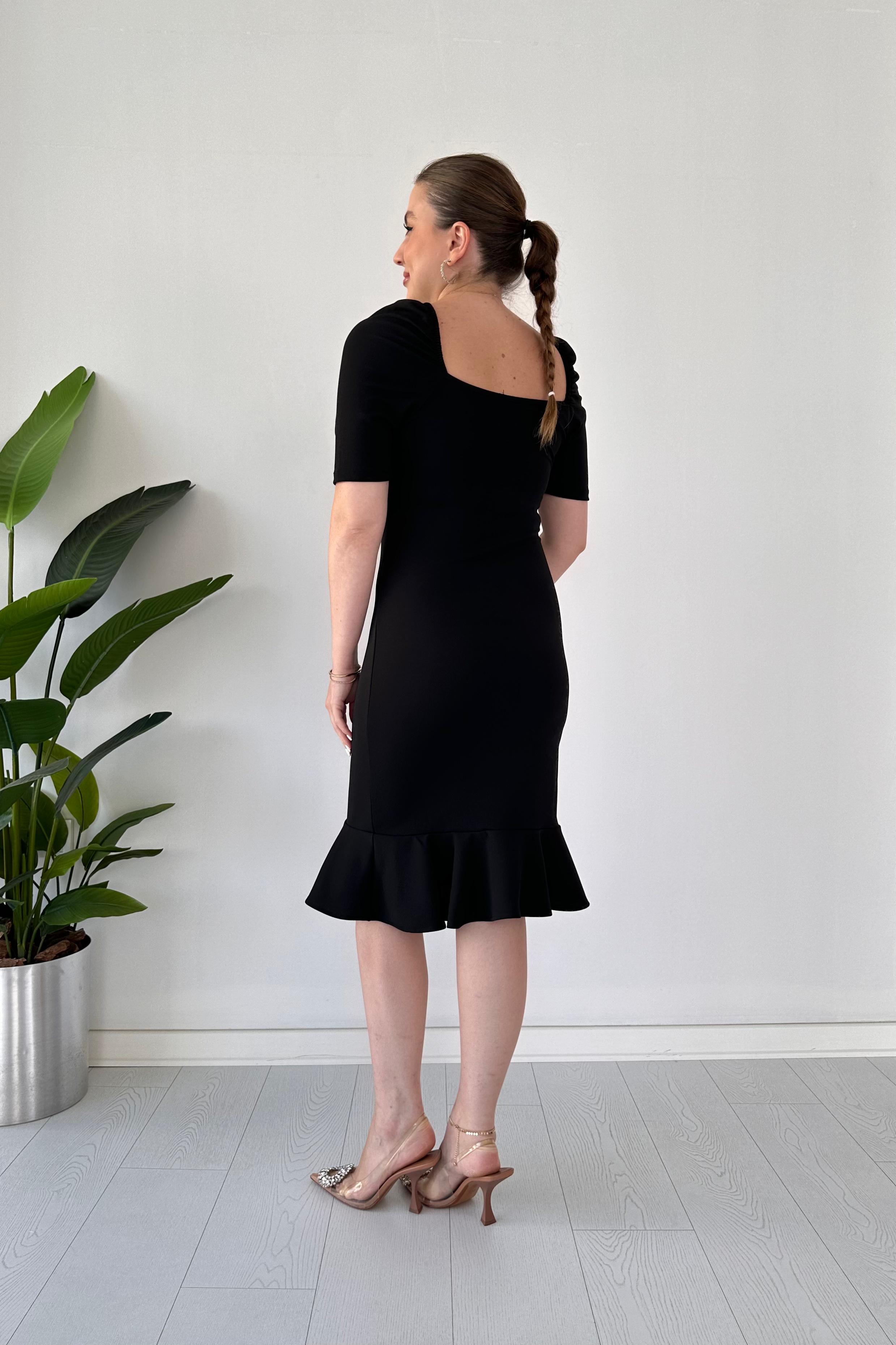 Eteği Volan Krep Elbise