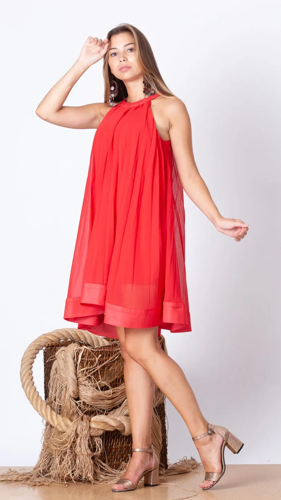 Astarlı Mini Şifon Elbise Kırmızı · 3