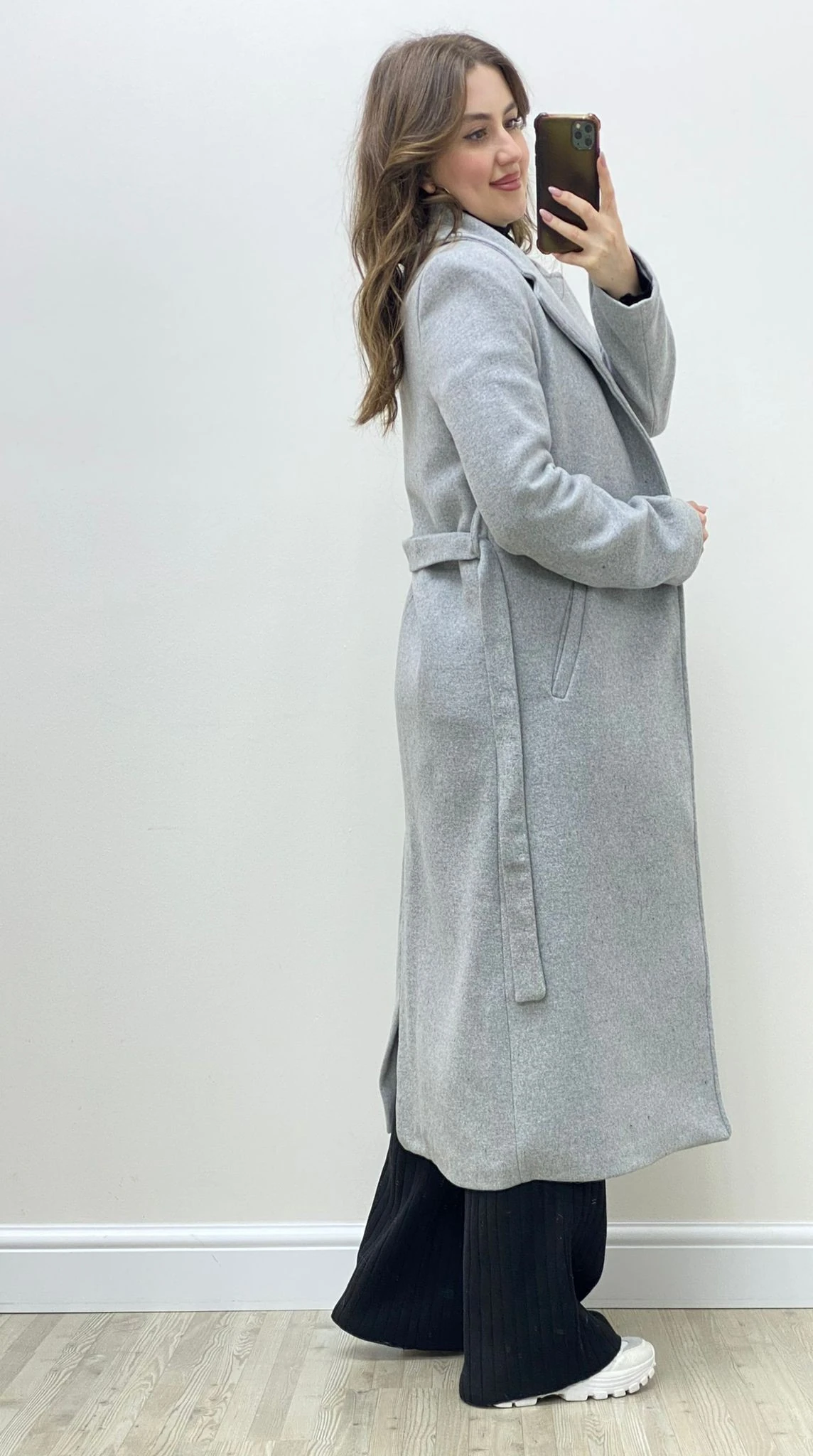 Uzun Astarlı Kaşe Kaban Gri