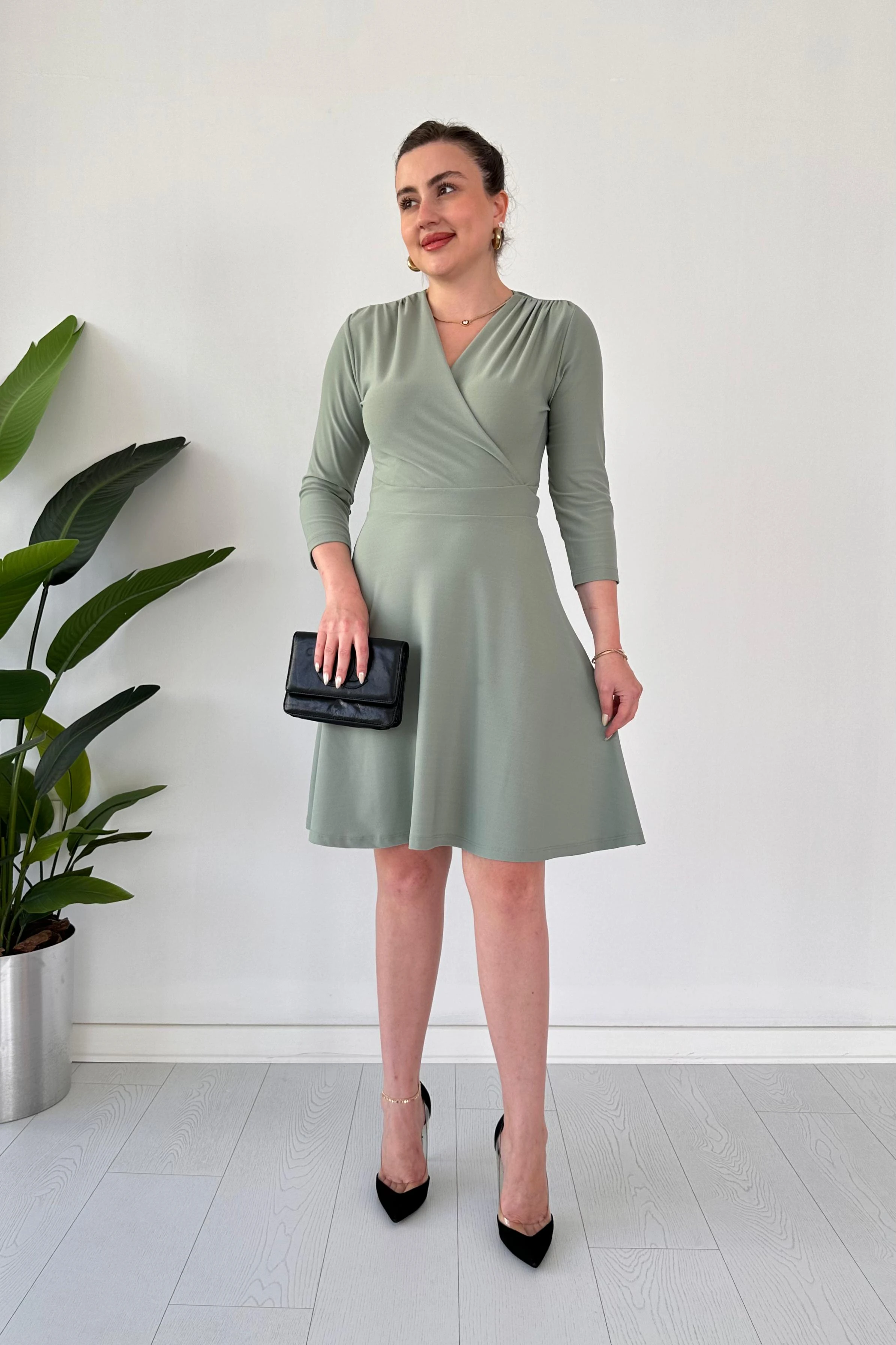 Omuz Drape Krep Elbise