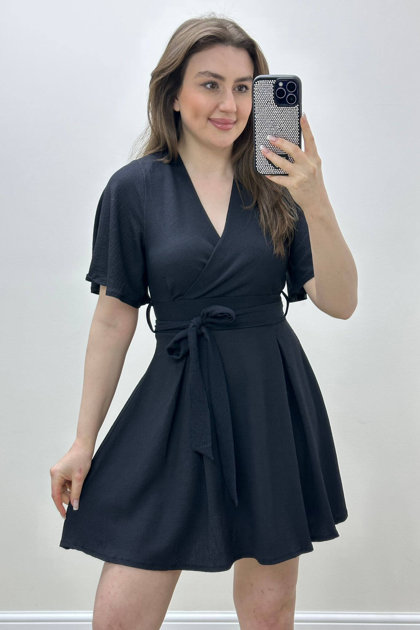 Gofre Şortlu Elbise Siyah