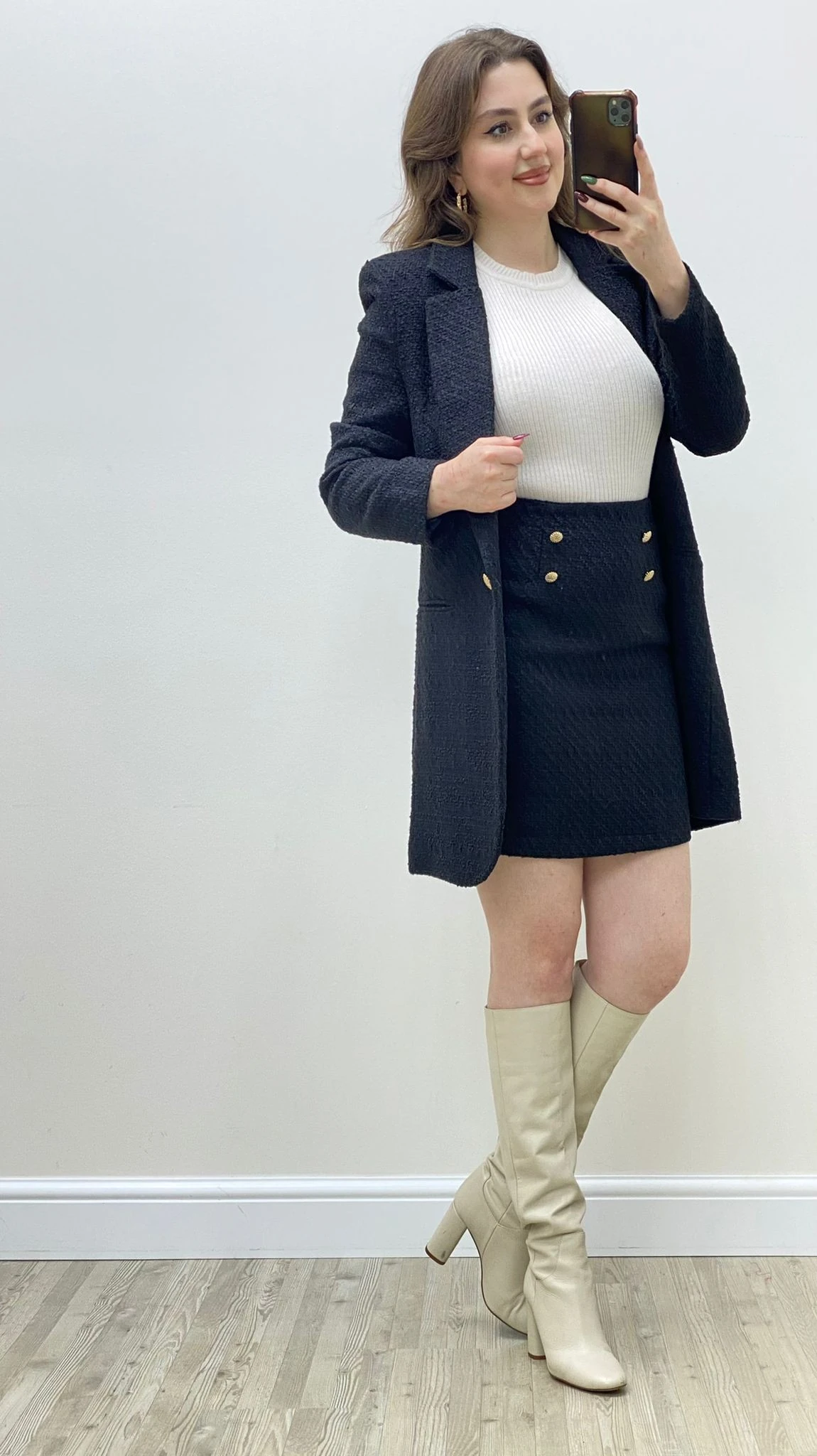 Tüvit Etek-Ceket Takım Siyah