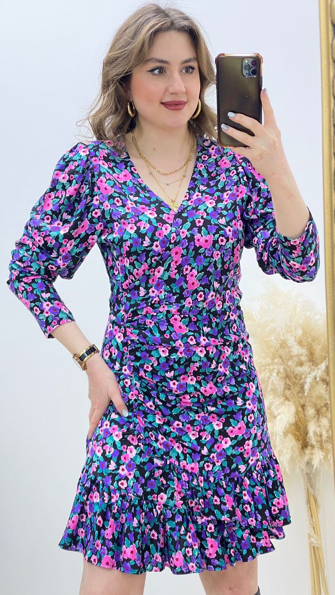 Petunyalı Belmando Elbise Lila