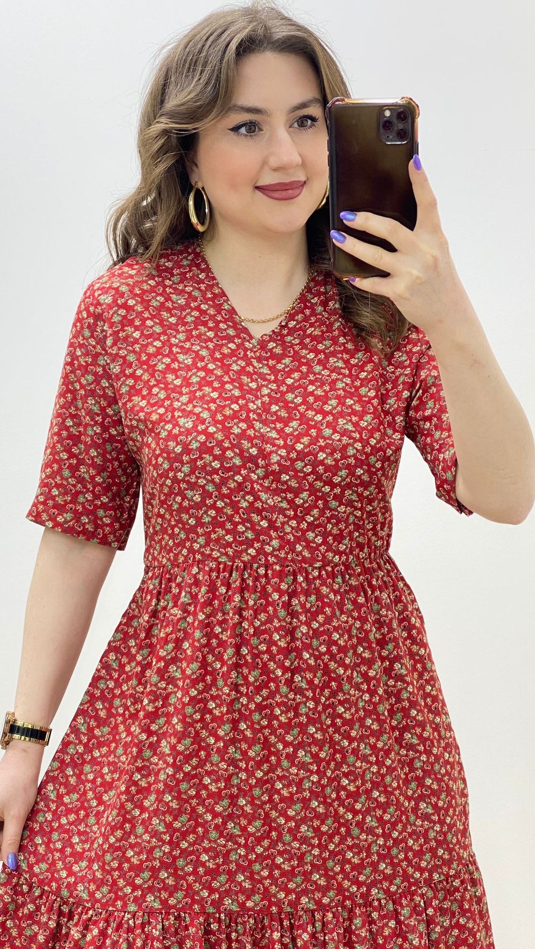 Minik Gül V Viskon Elbise Bordo