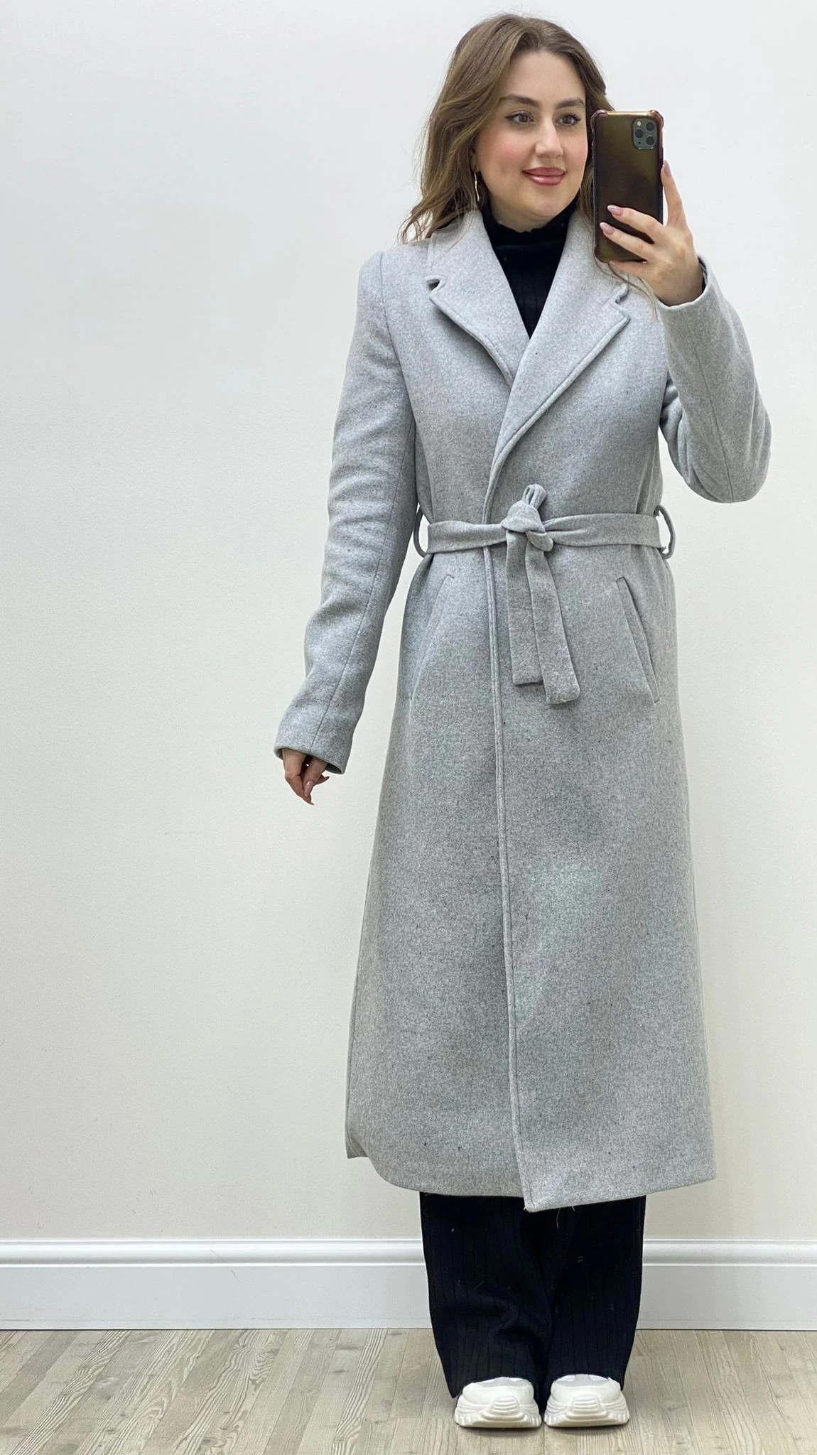 Uzun Astarlı Kaşe Kaban Gri