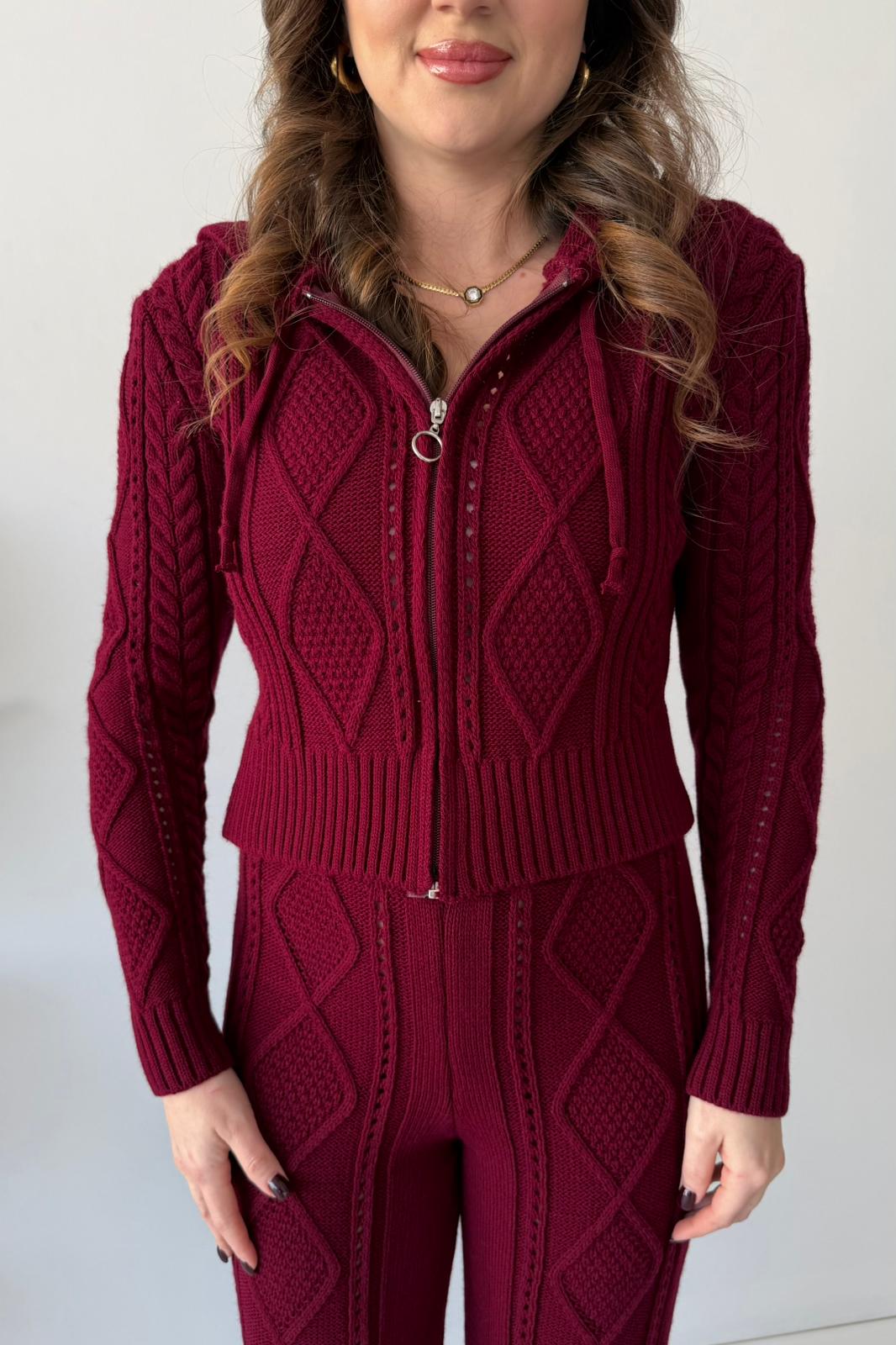 Kapşonlu Baklava Triko Takım