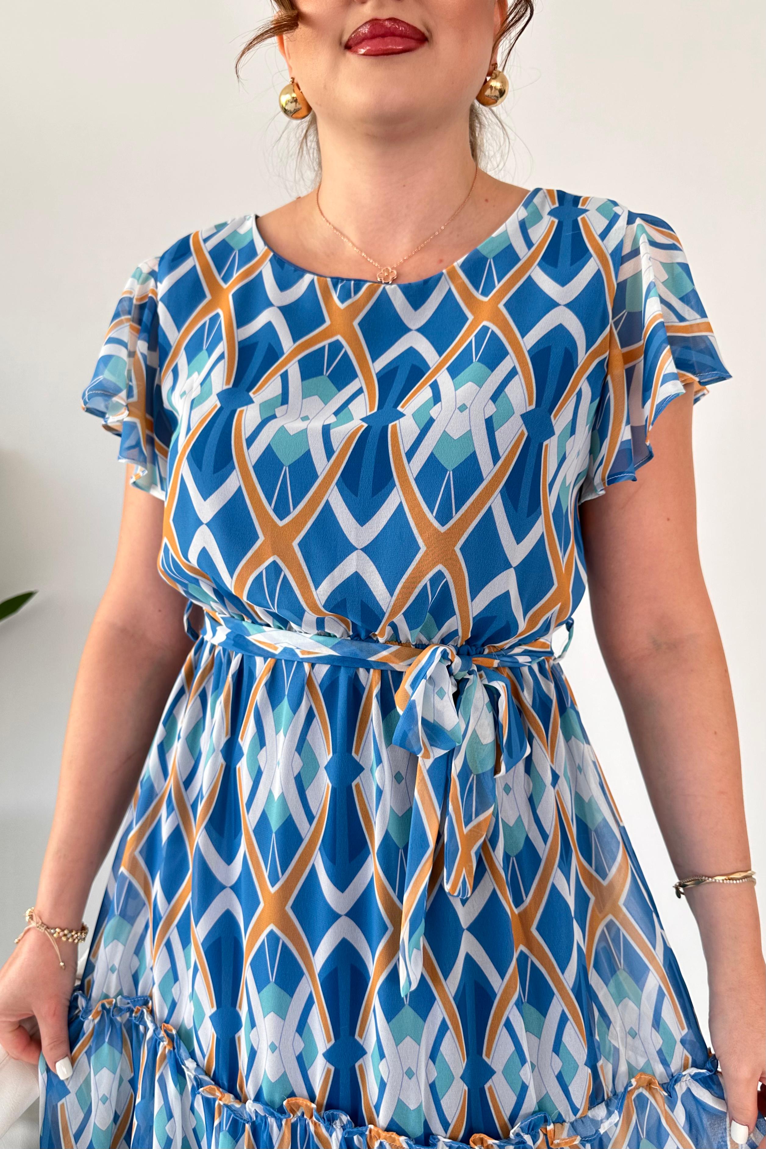 Geometrik Şifon Elbise