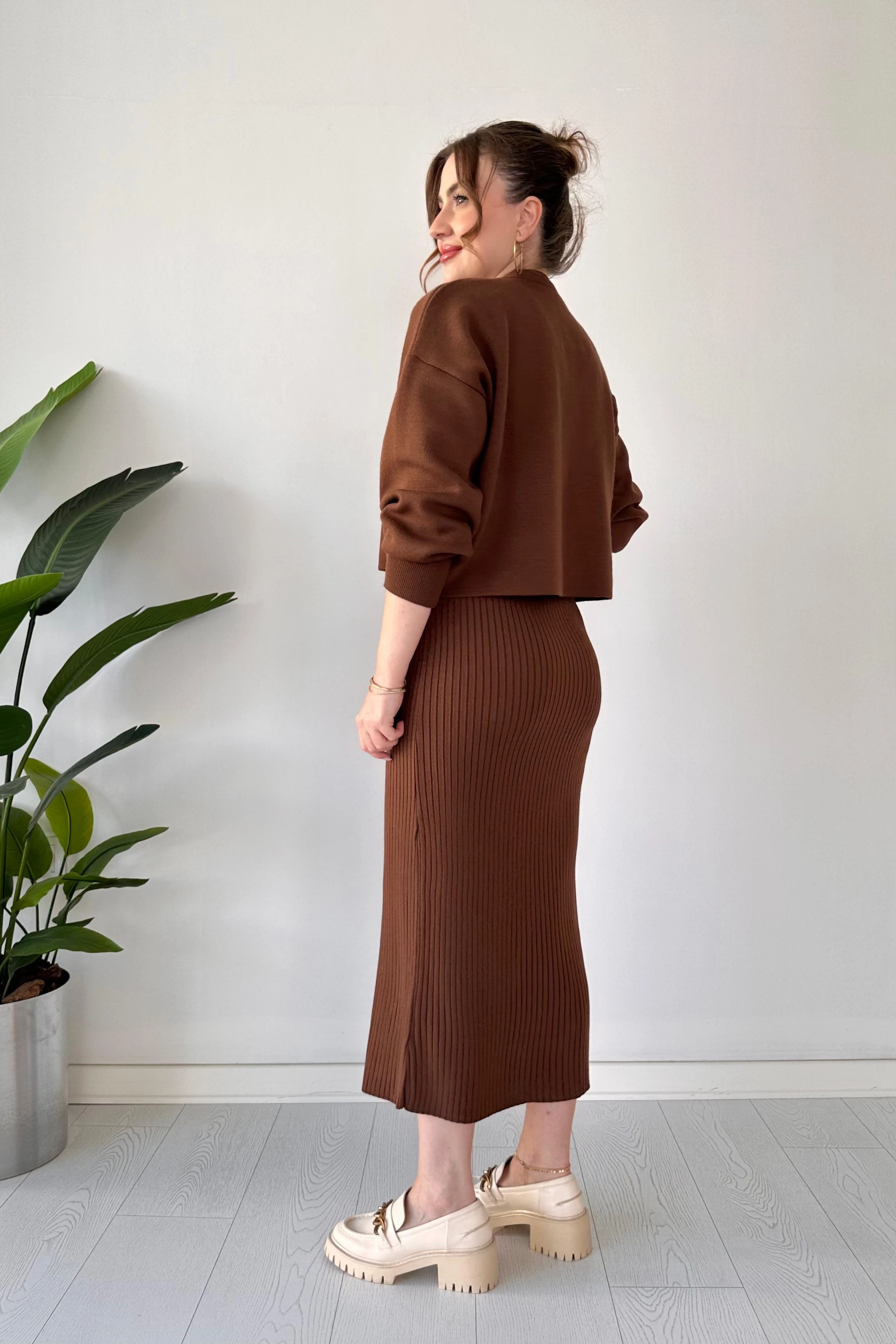 İnci Yakalı Kazak Elbise Takım