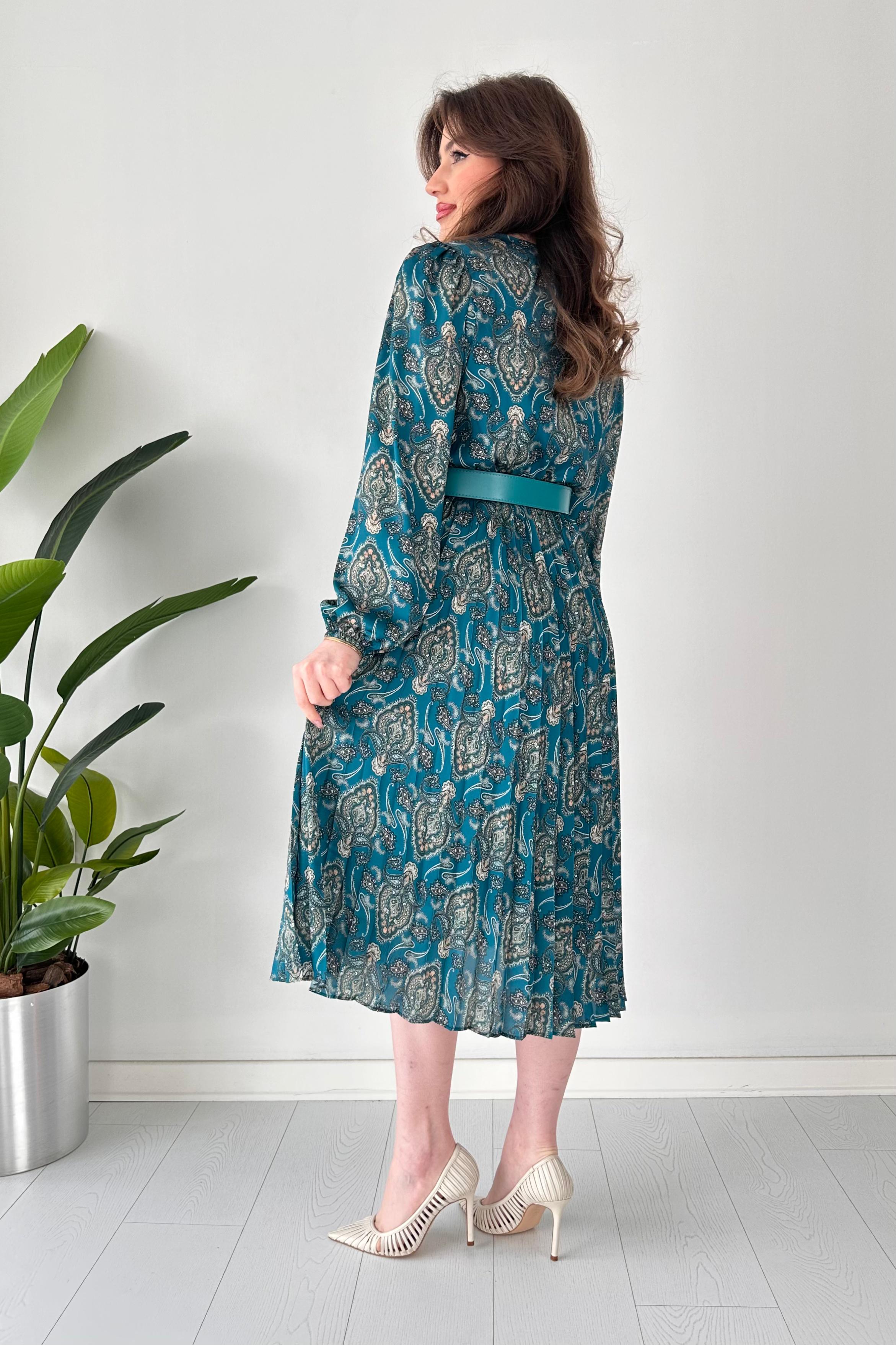 Şal Desen Saten Elbise