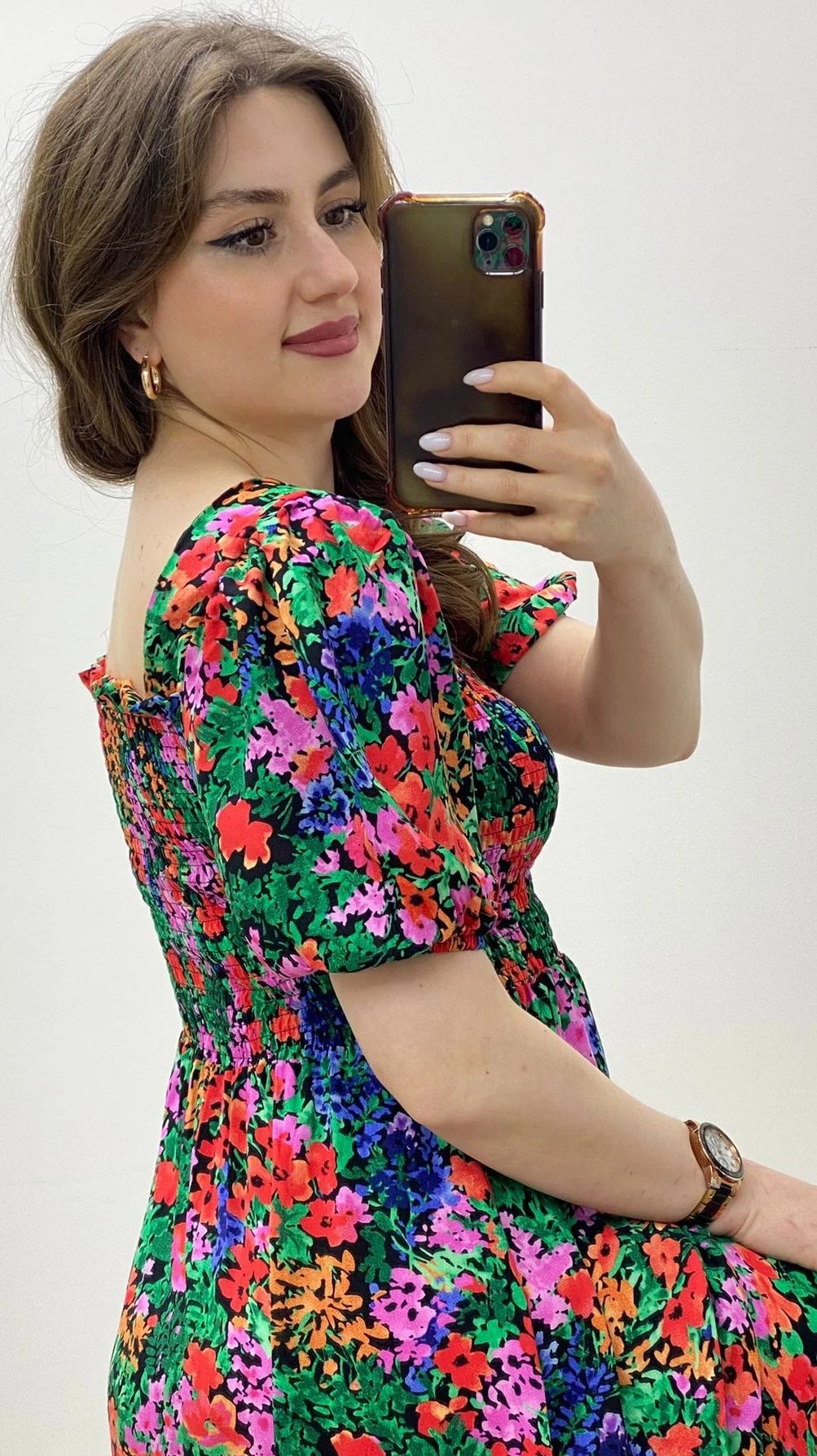 Gipeli Renkli Çiçek Elbise