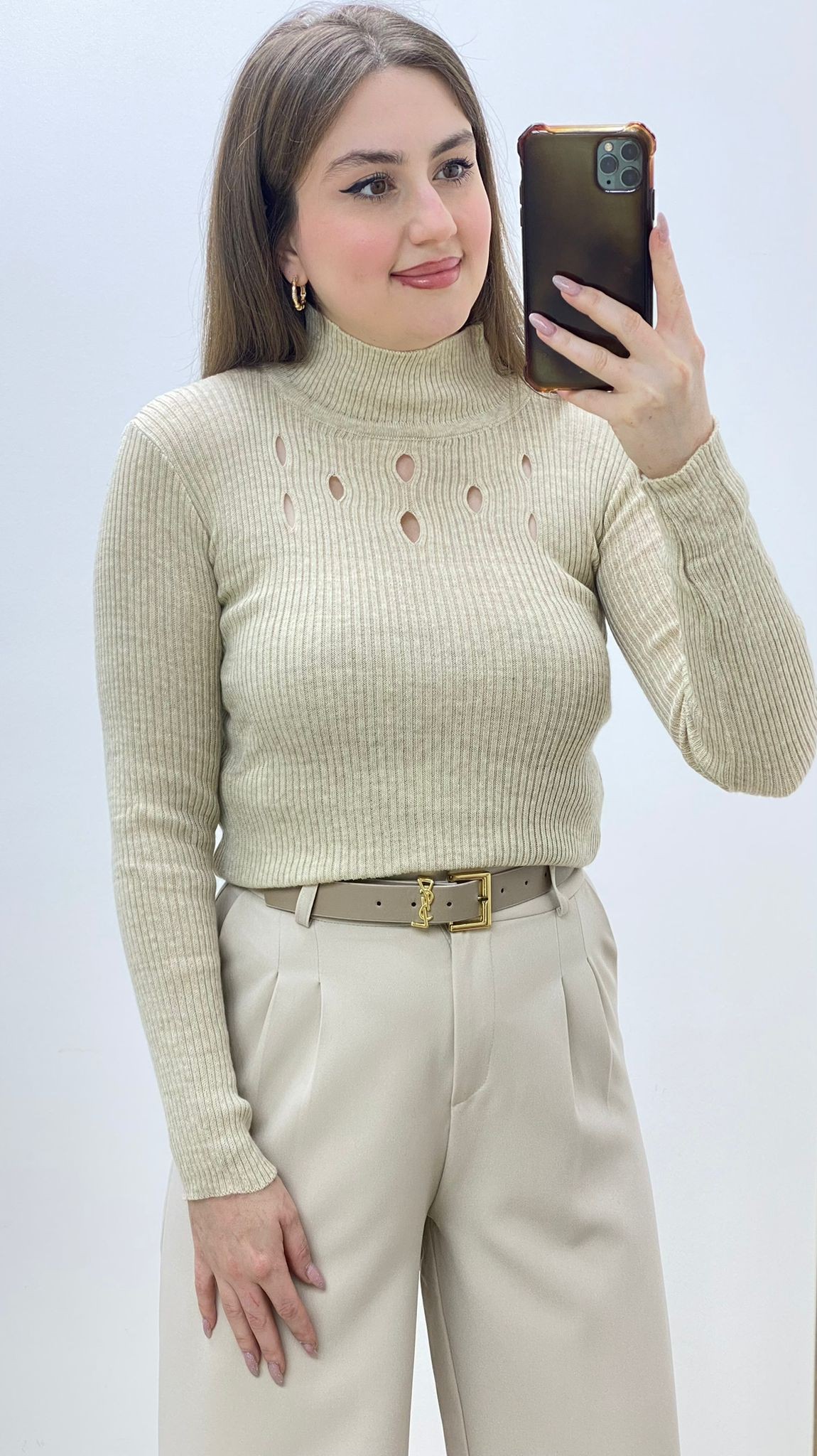 Damla Yaka Triko Kazak Bej