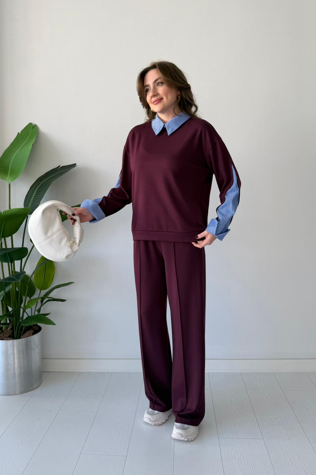 Kol Garnili İkili Takım - Bordo