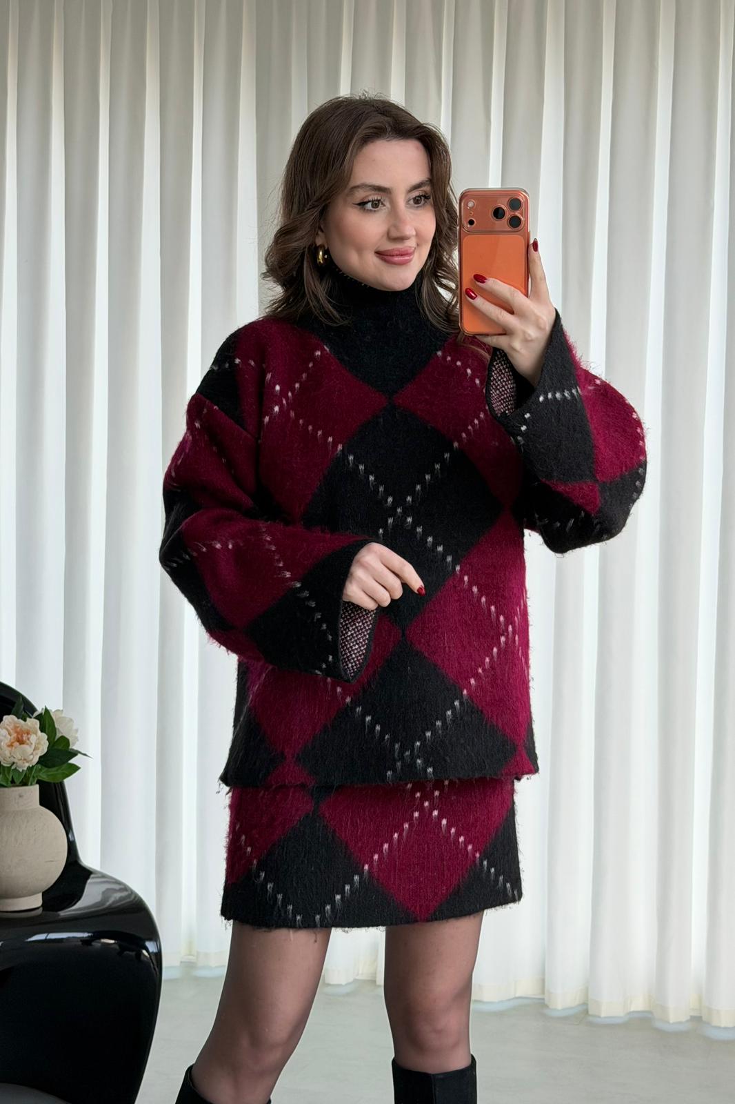 Baklava Yumoş Etekli Takım - Bordo