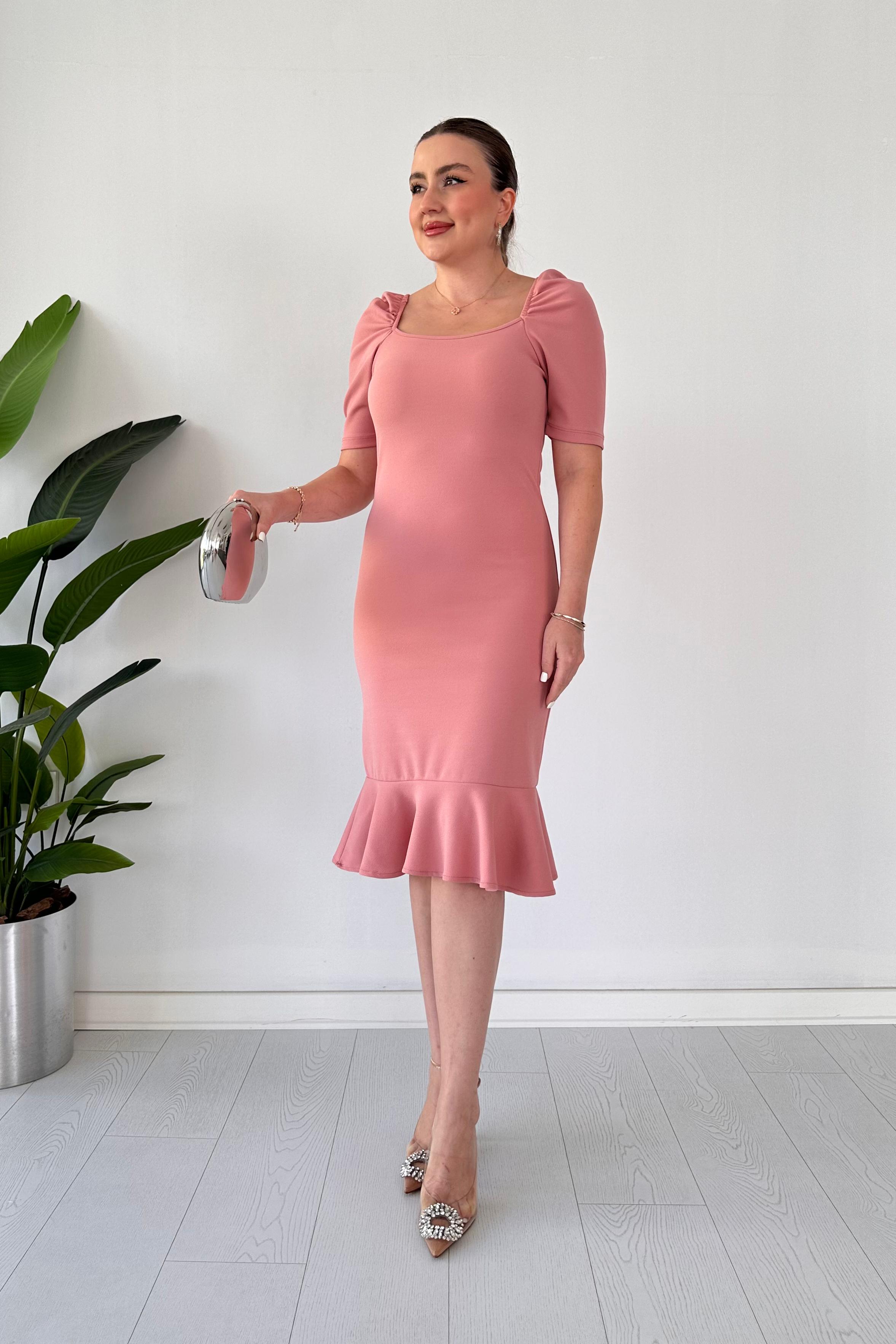 Eteği Volan Krep Elbise