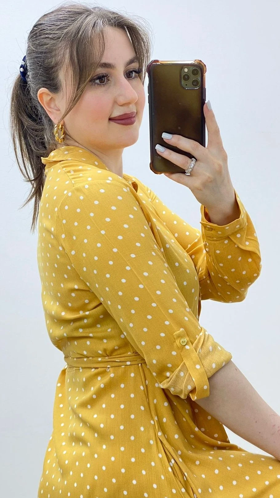Maksi Puantiye Gömlek Elbise Sarı