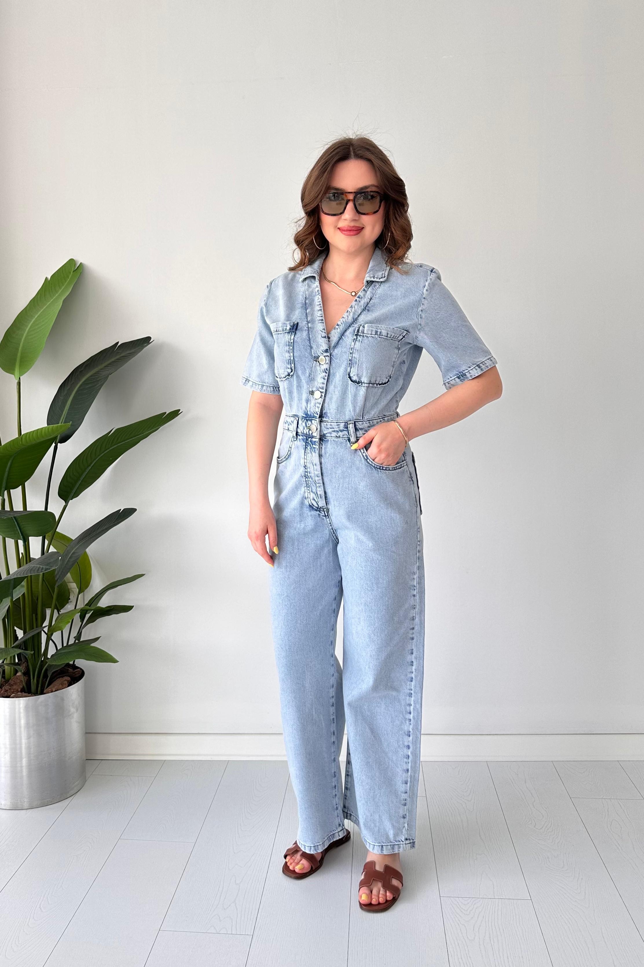 V Yaka Denim Tulum