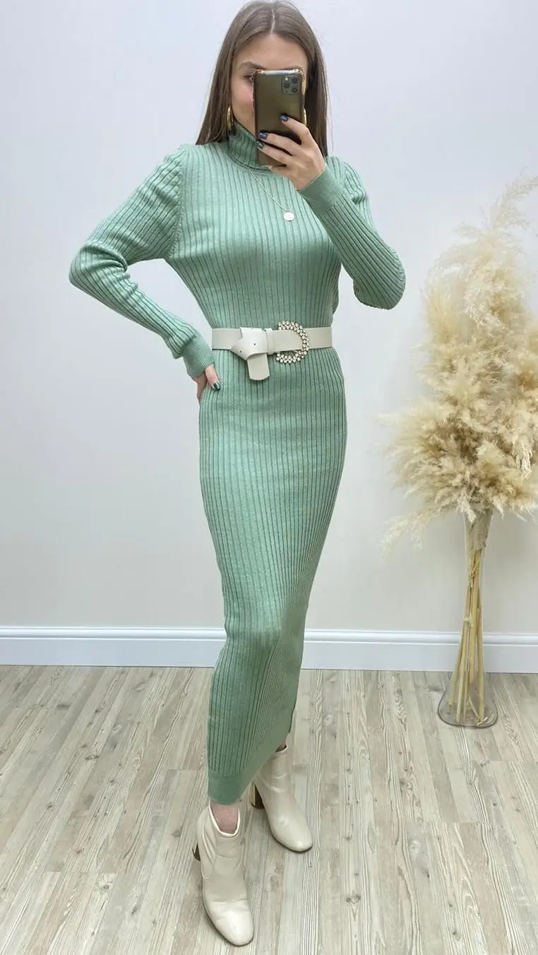 Balıkçı Fitilli Triko Elbise Mint · 3