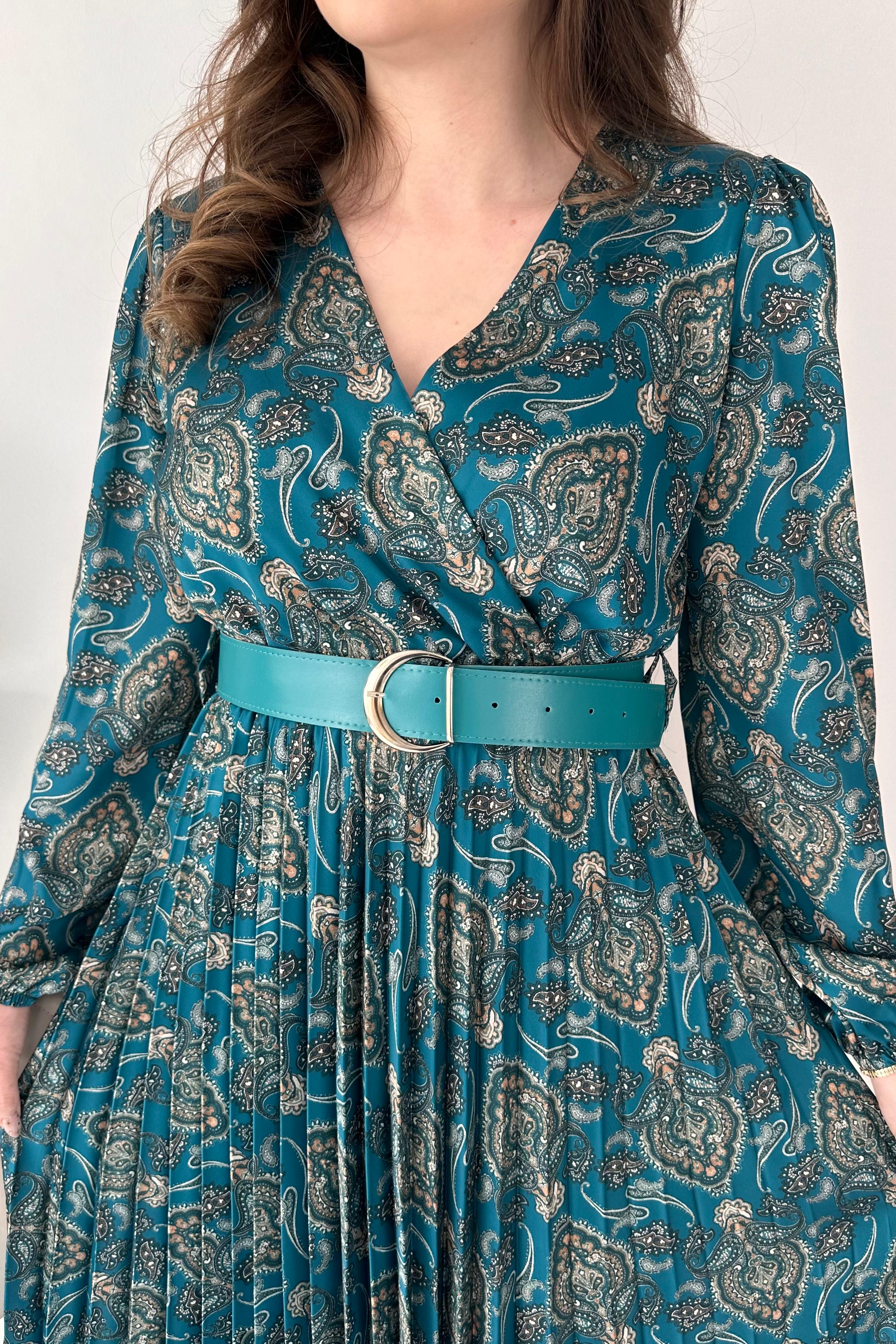 Şal Desen Saten Elbise