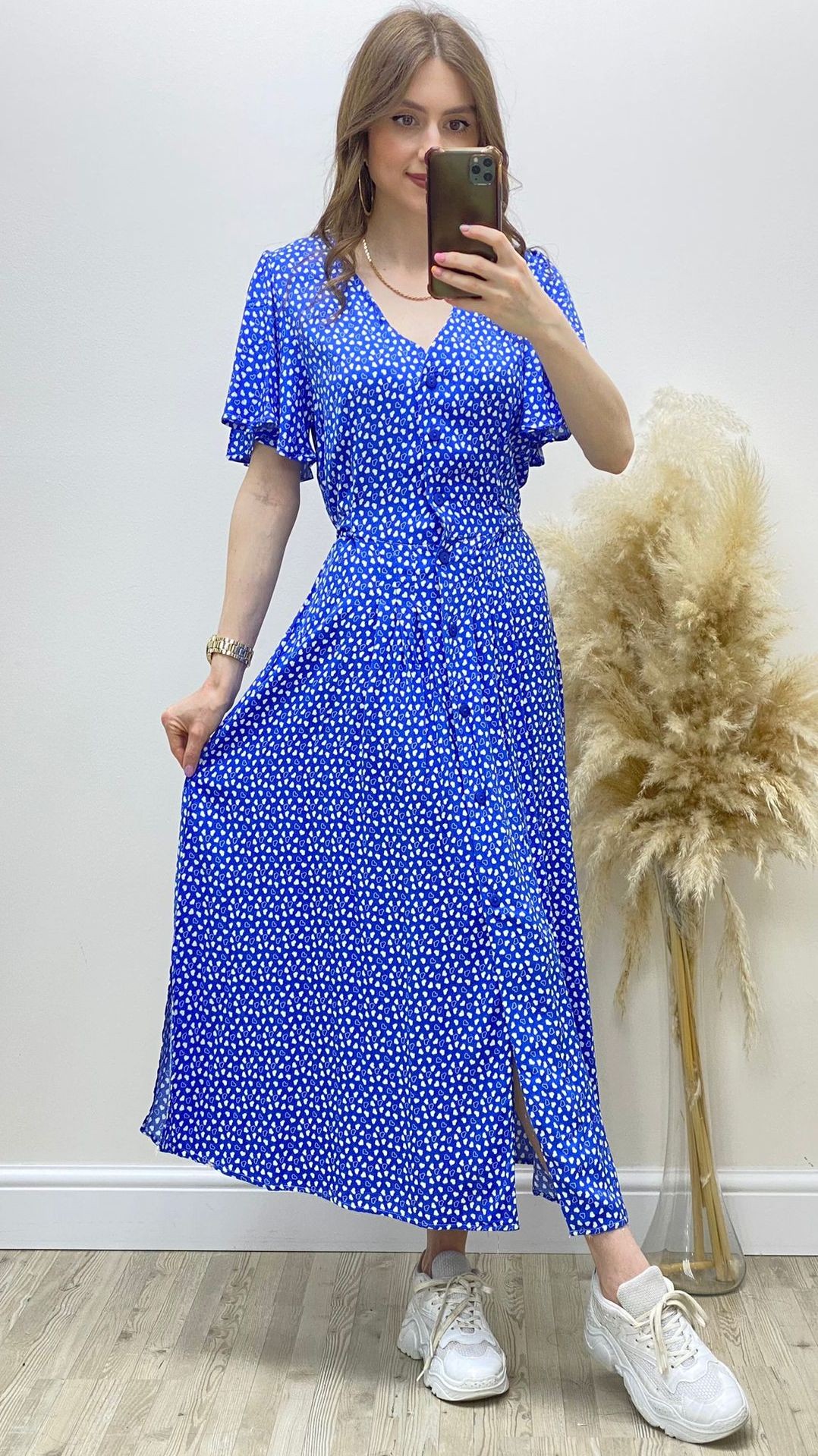 Minik Kalpli Viskon Elbise Mavi