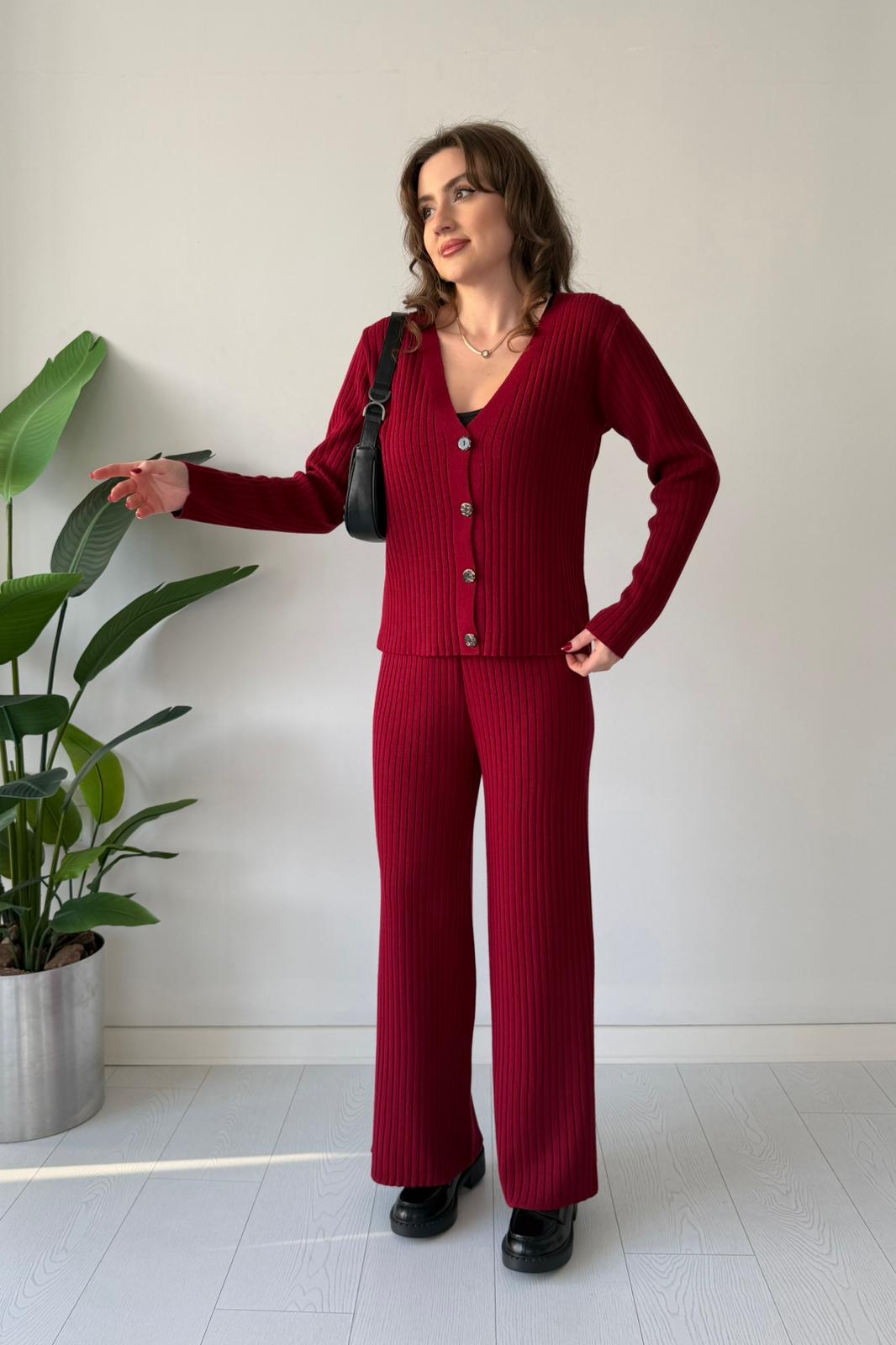 Fitilli Hırka Takım - Bordo