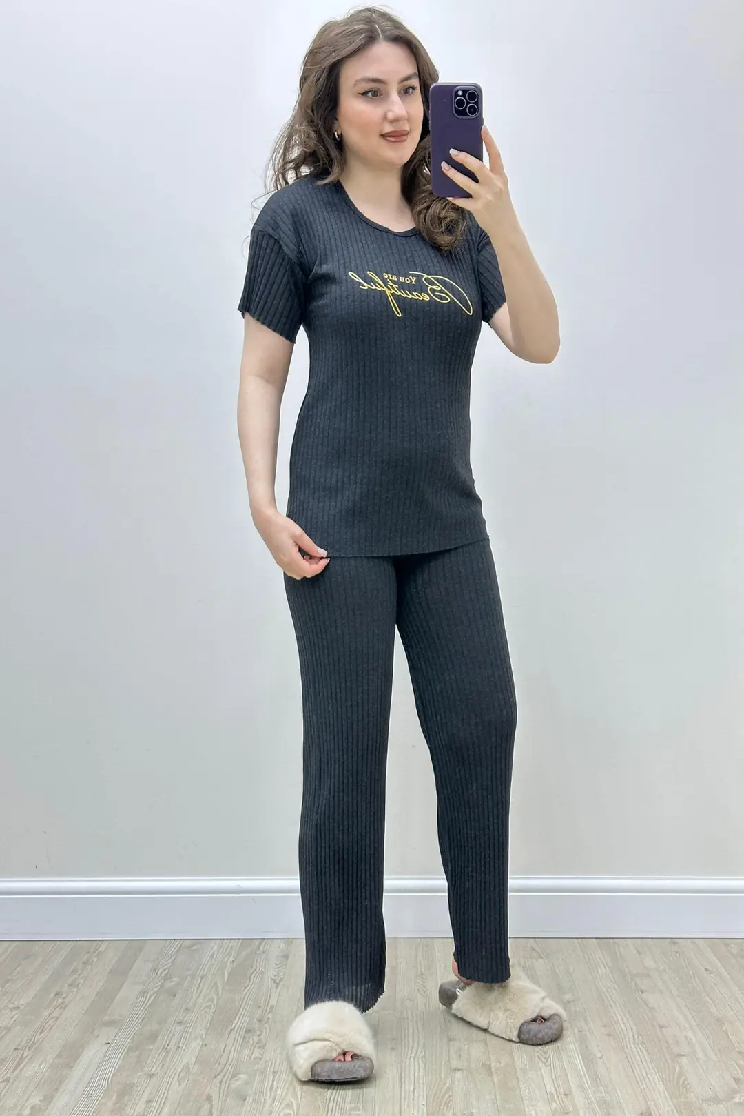 Beautiful Kısa Kollu Pijama Takımı Antrasit · 5