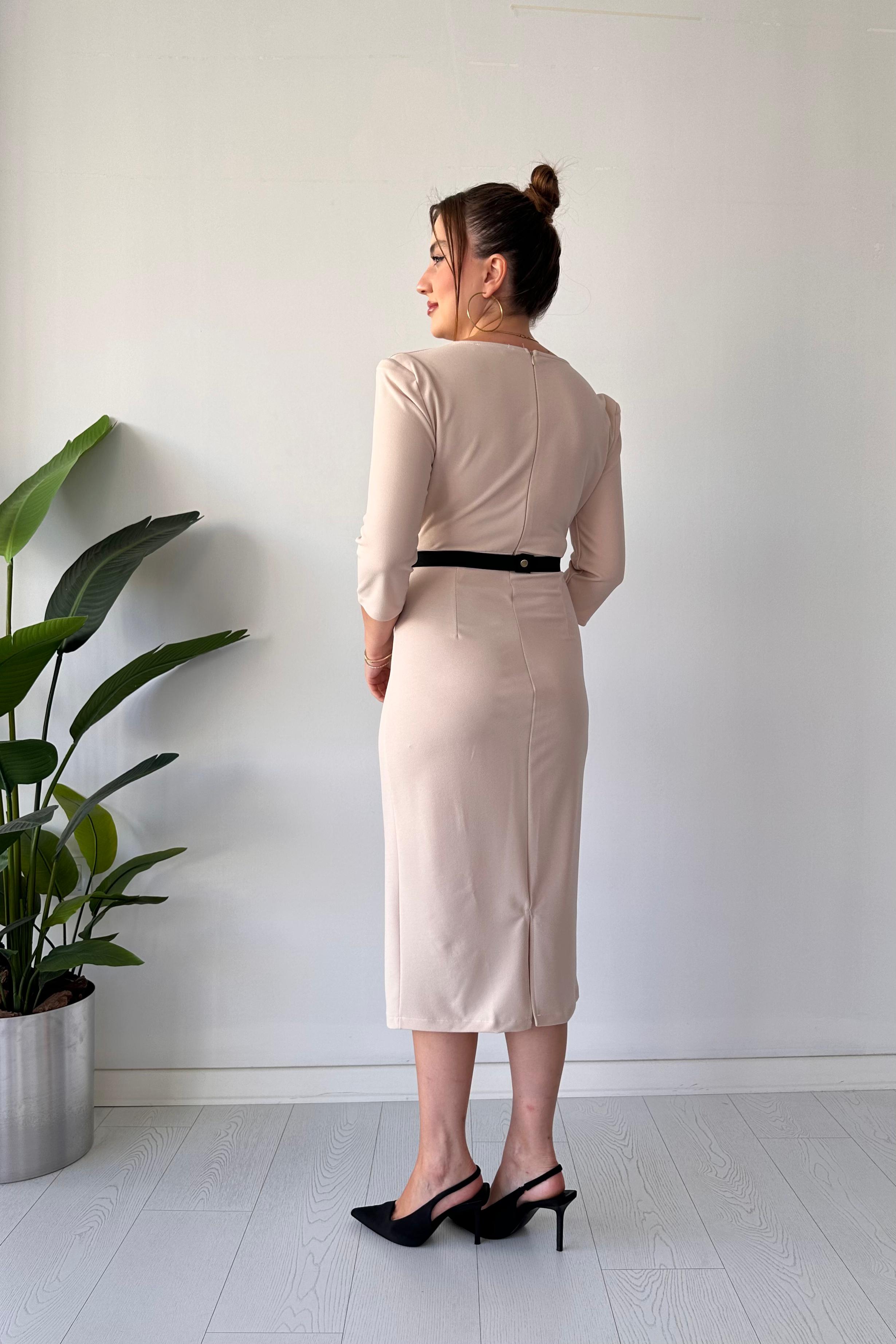 Zigzag Kemerli Krep Elbise