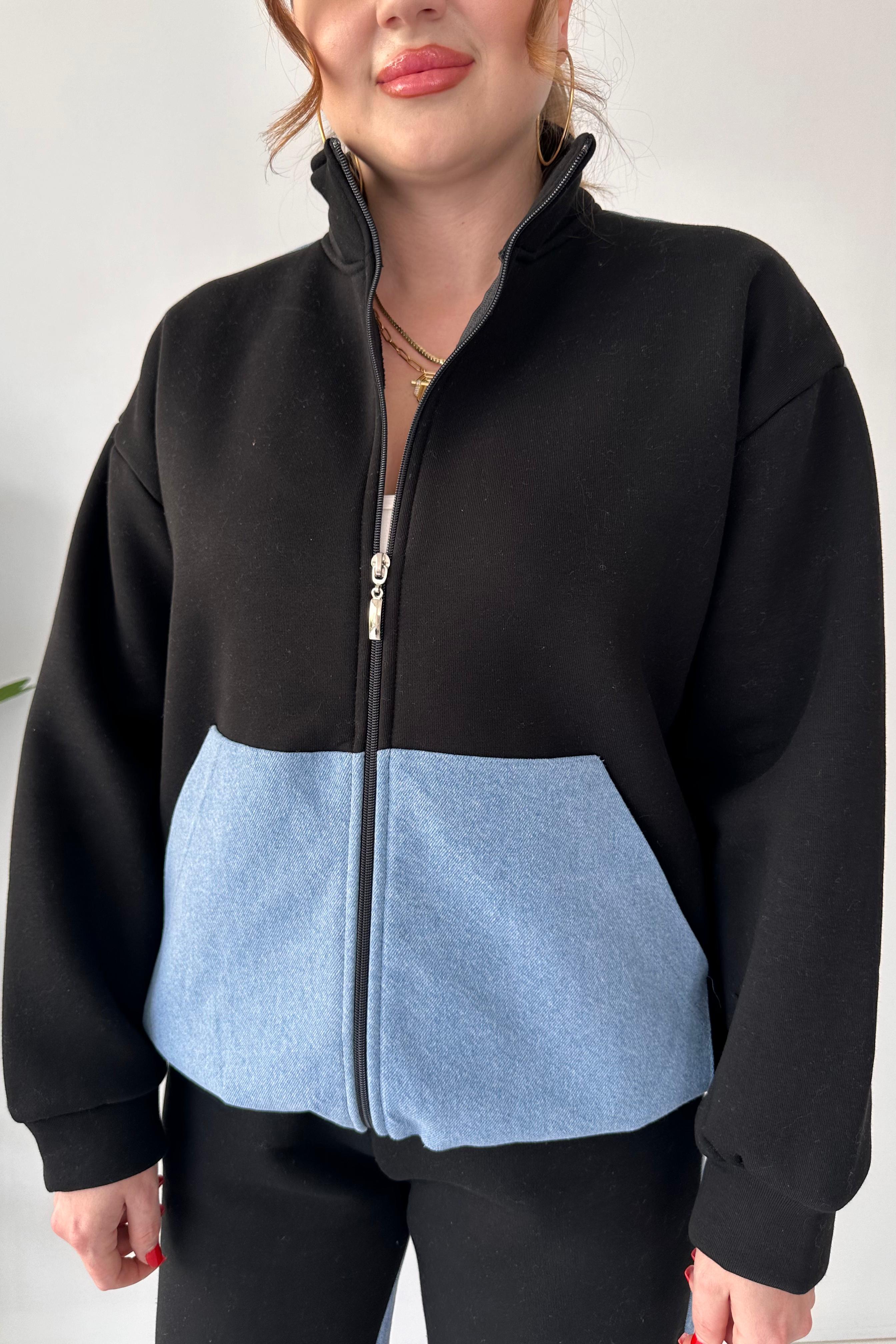 Yarısı Denim Polarlı Eşofman Takımı