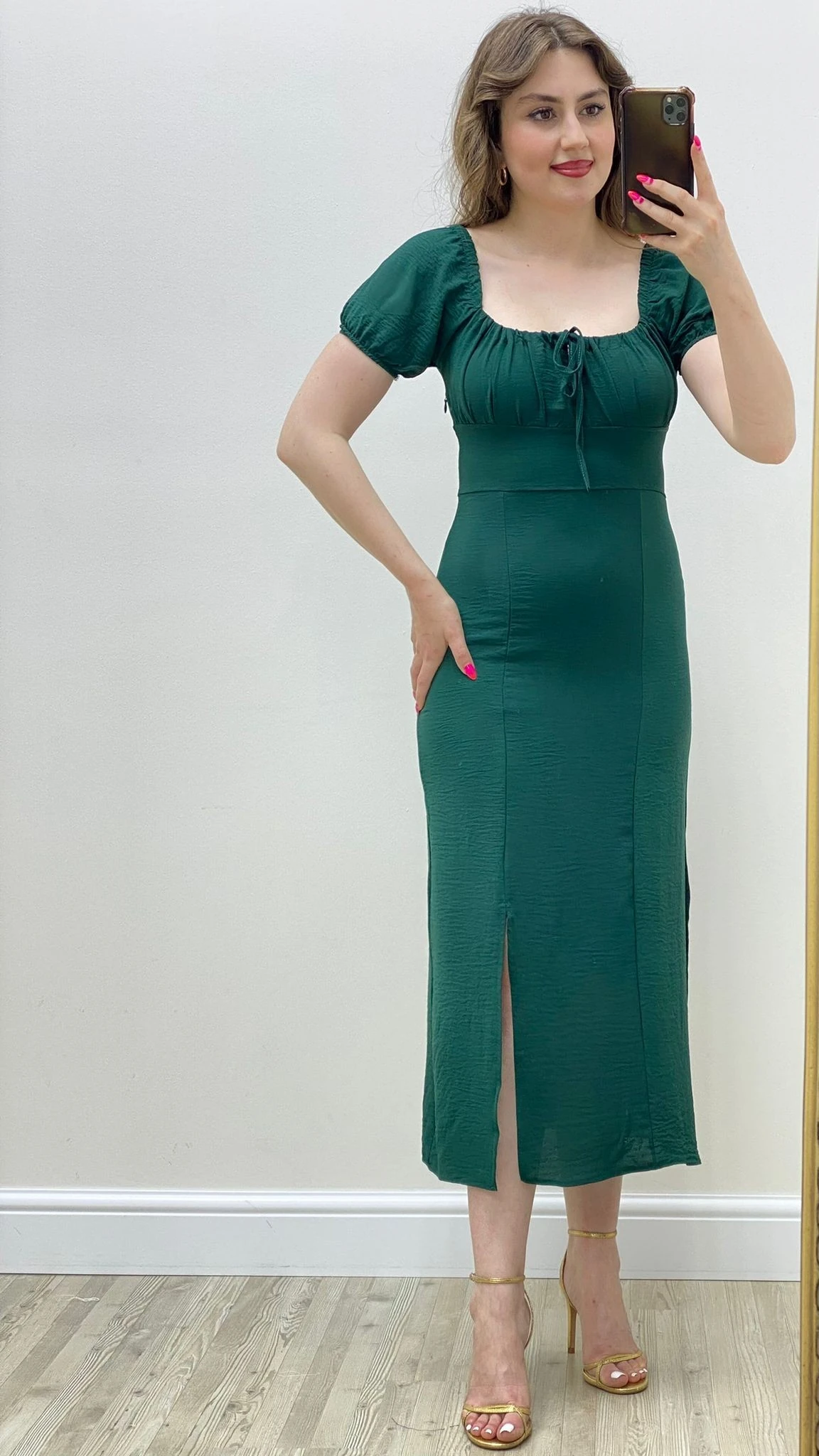 U Yaka Ayrobin Elbise Zümrüt