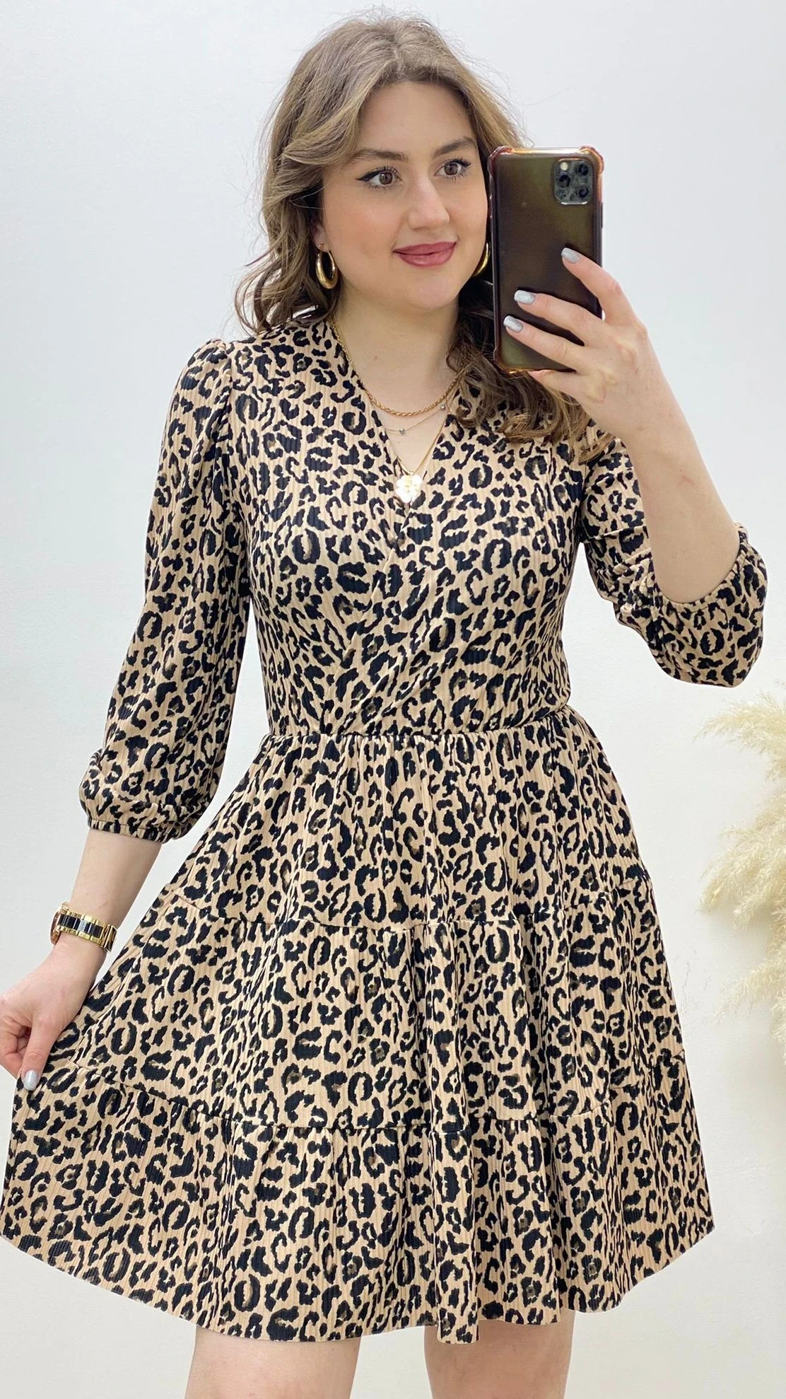 Leopar Kloş Elbise Kahve